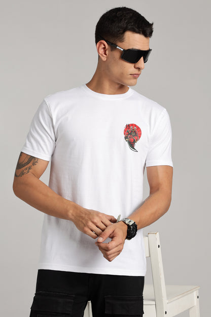 Samurai - White Cotton Printed T-Shirt