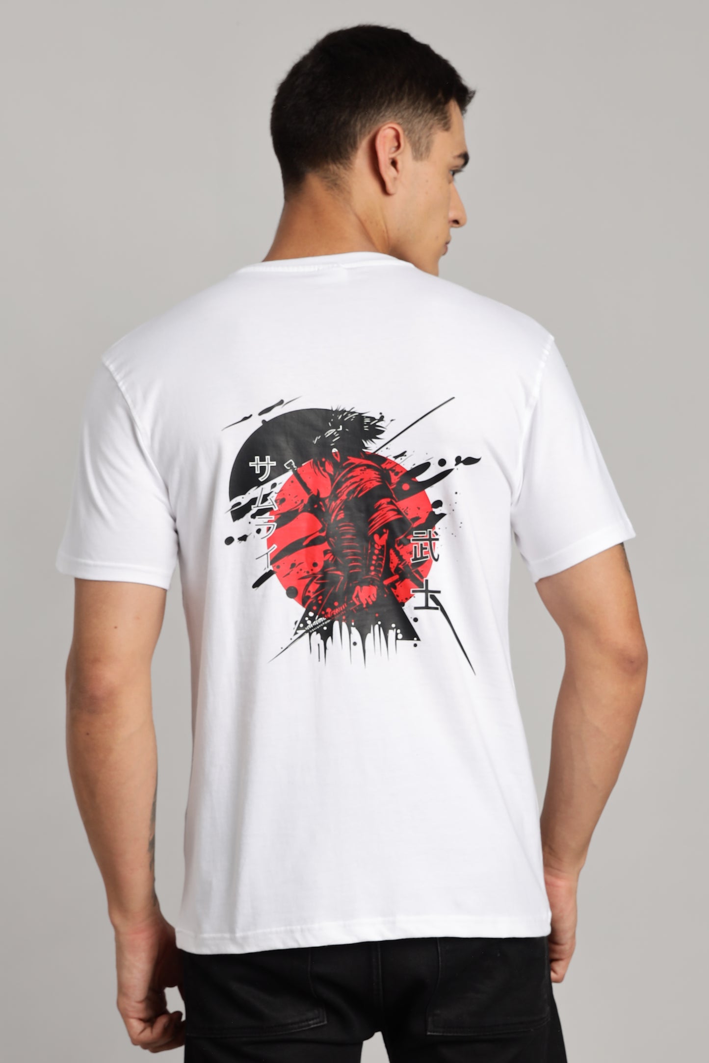 Samurai - White Cotton Printed T-Shirt