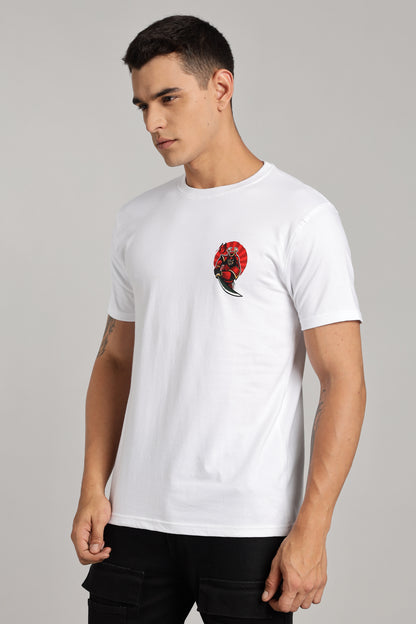 Samurai - White Cotton Printed T-Shirt