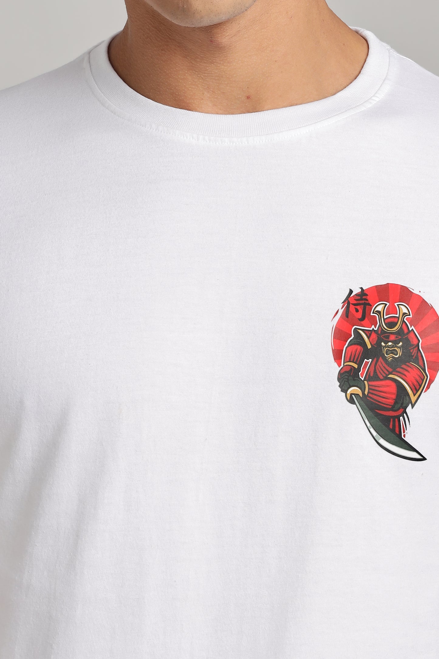 Samurai - White Cotton Printed T-Shirt