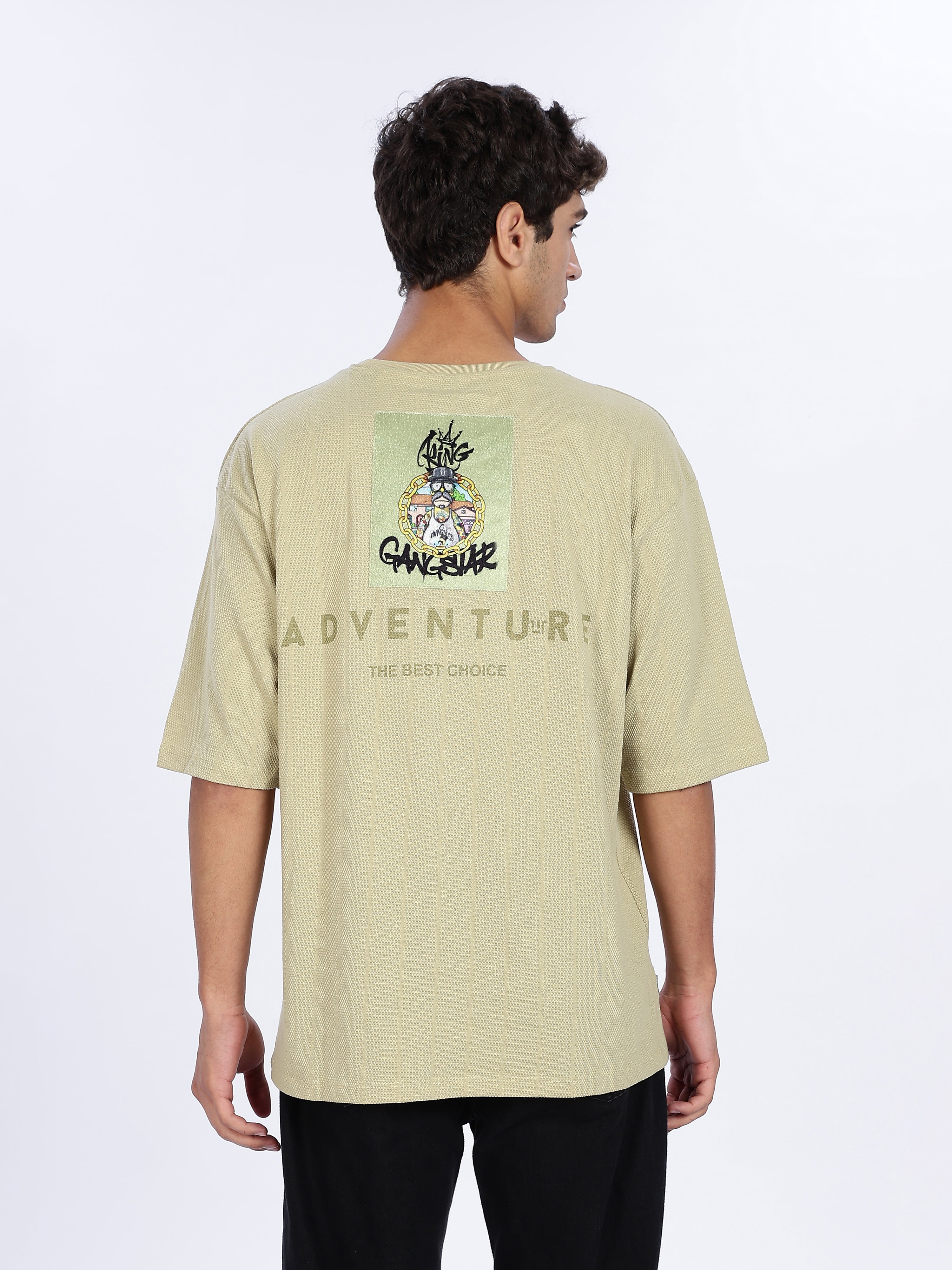 Men's Adventure Graphic Printed with Woven Stickers Drop Shoulder T-shirt