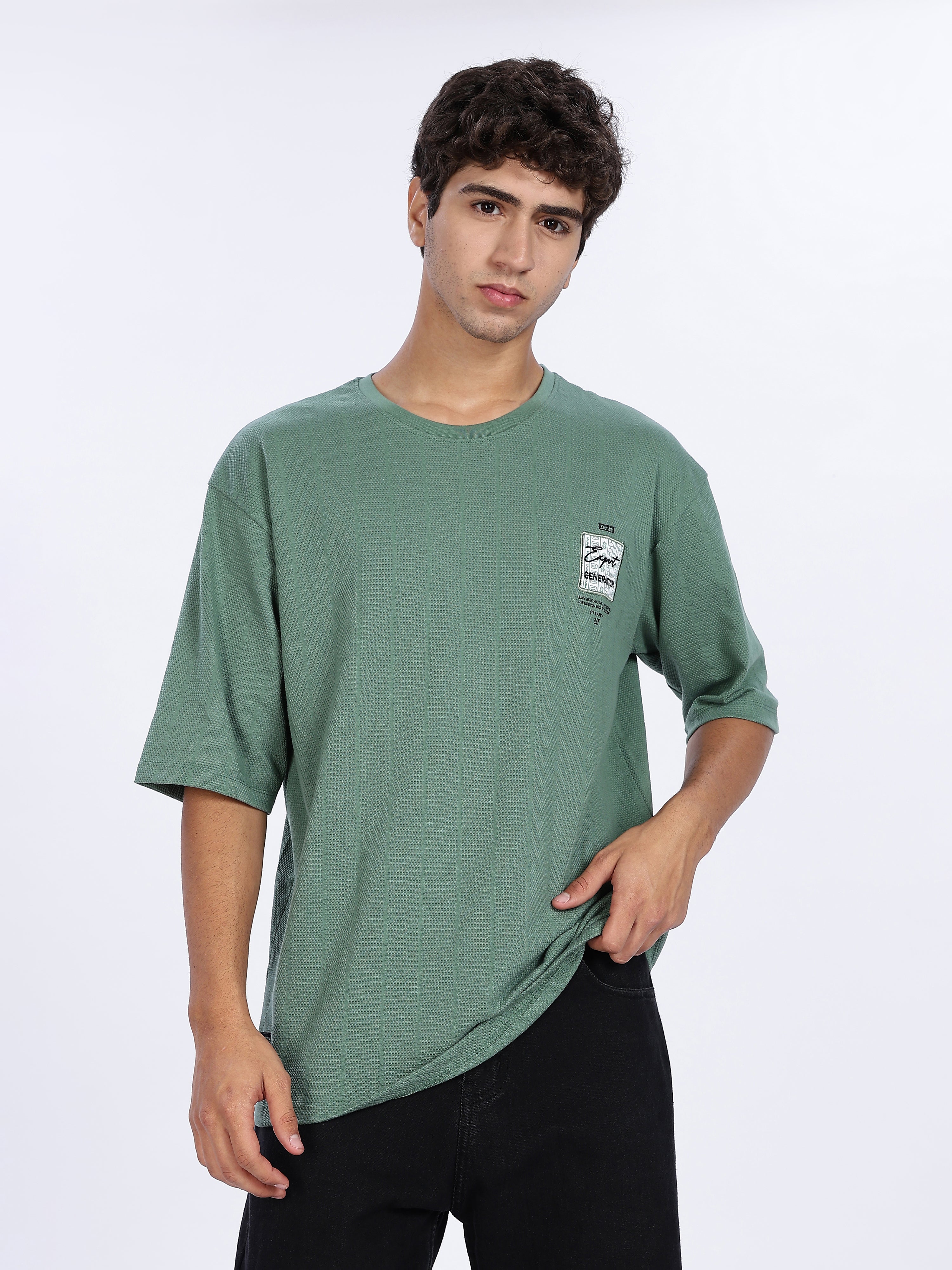 Men's Best Style Graphic Printed with Woven Stickers Drop Shoulder T-shirt