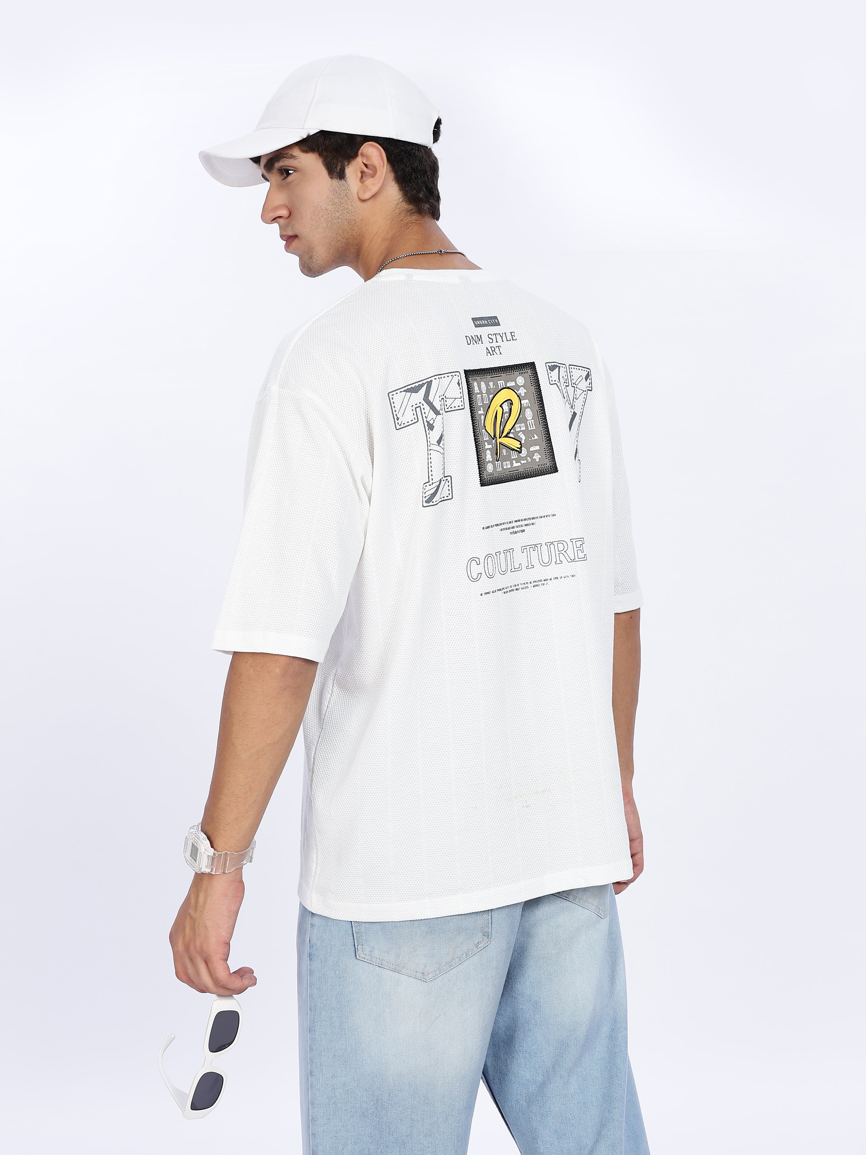 Men's Try Graphic Printed with Woven Stickers Drop Shoulder T-shirt