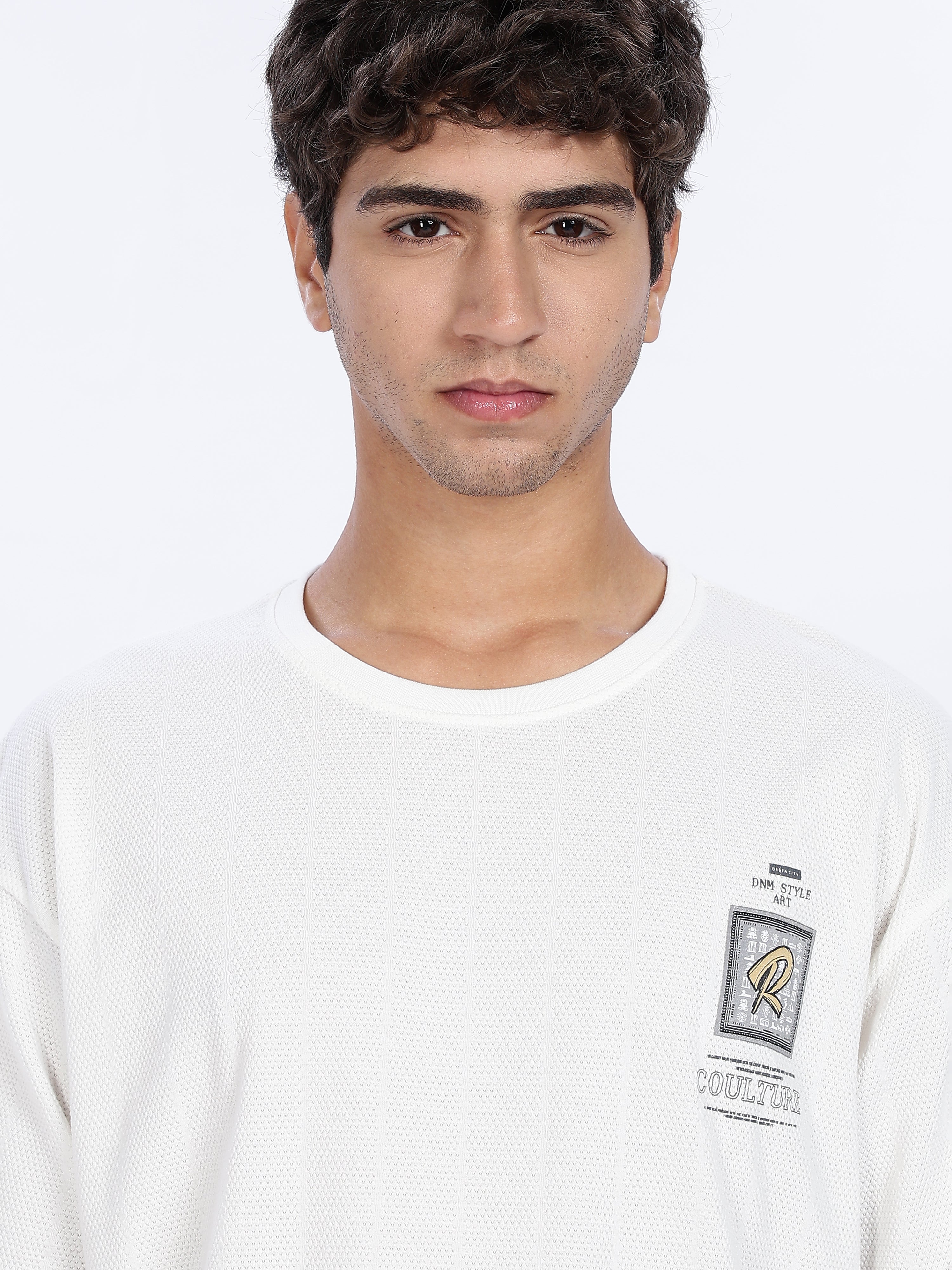 Men's Try Graphic Printed with Woven Stickers Drop Shoulder T-shirt