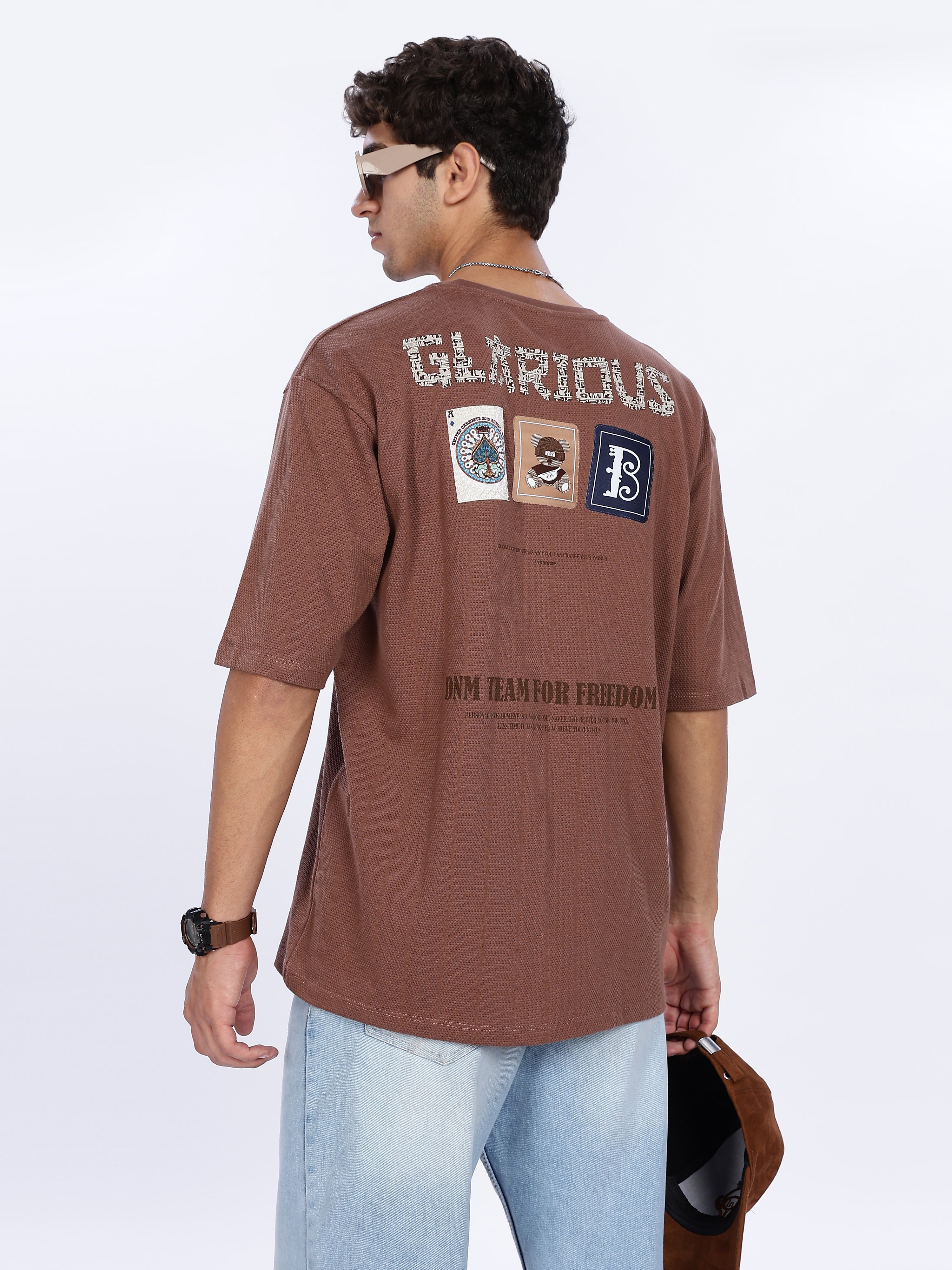 Men's Glorious Graphic Printed with Woven Stickers Drop Shoulder T-shirt