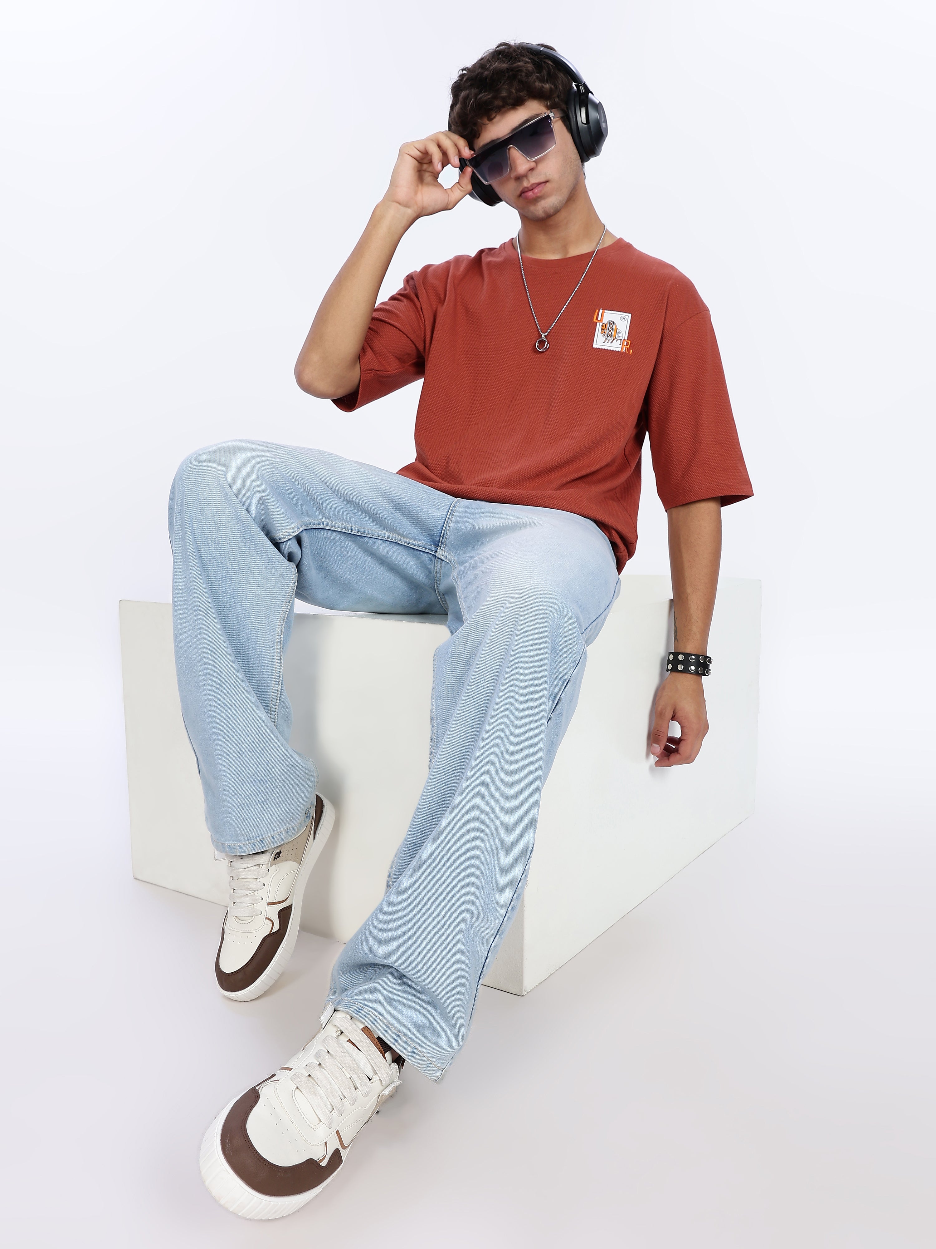 Men's Core Rust Graphic Printed with Woven Stickers Drop Shoulder T-shirt