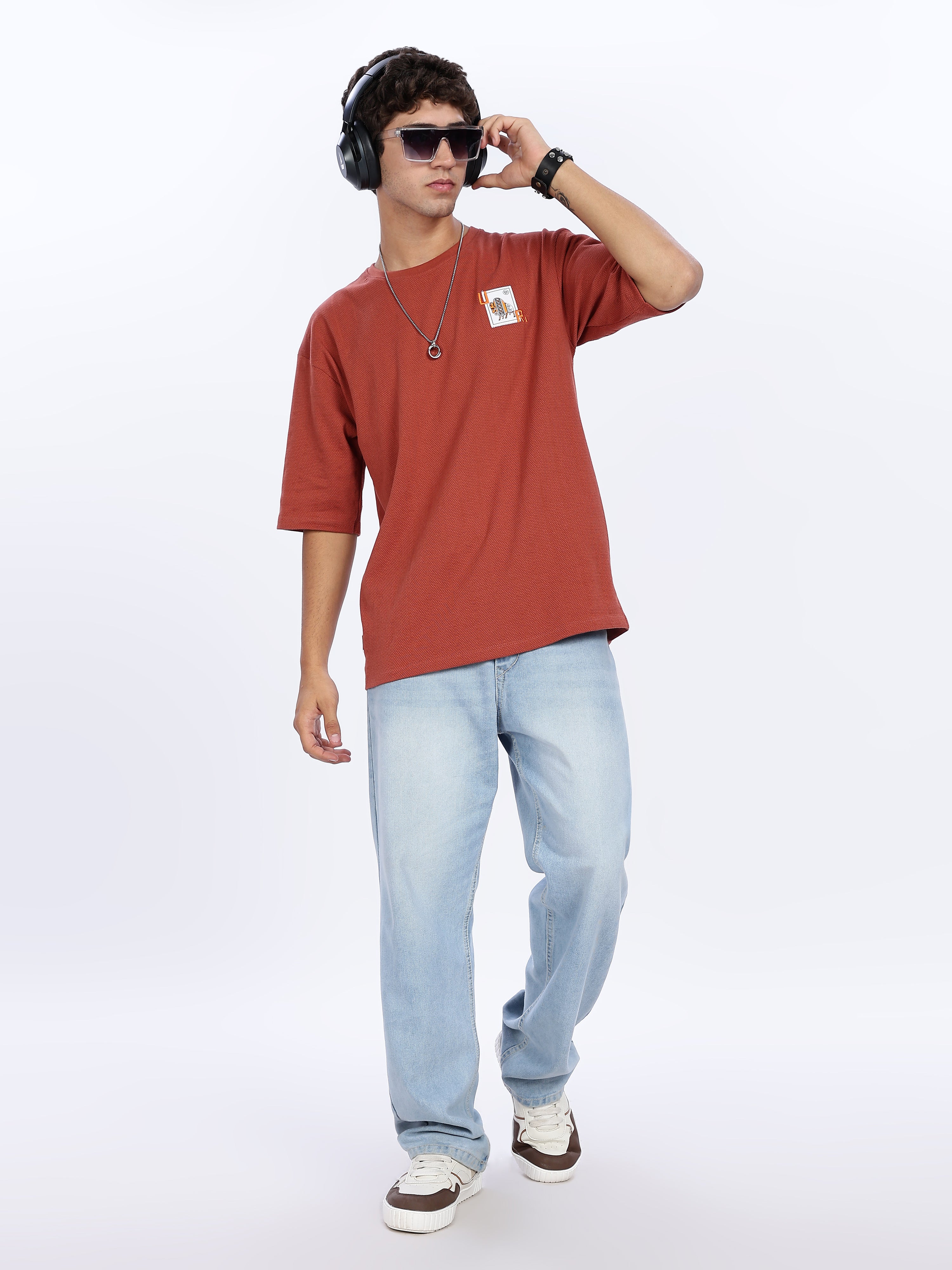 Men's Core Rust Graphic Printed with Woven Stickers Drop Shoulder T-shirt