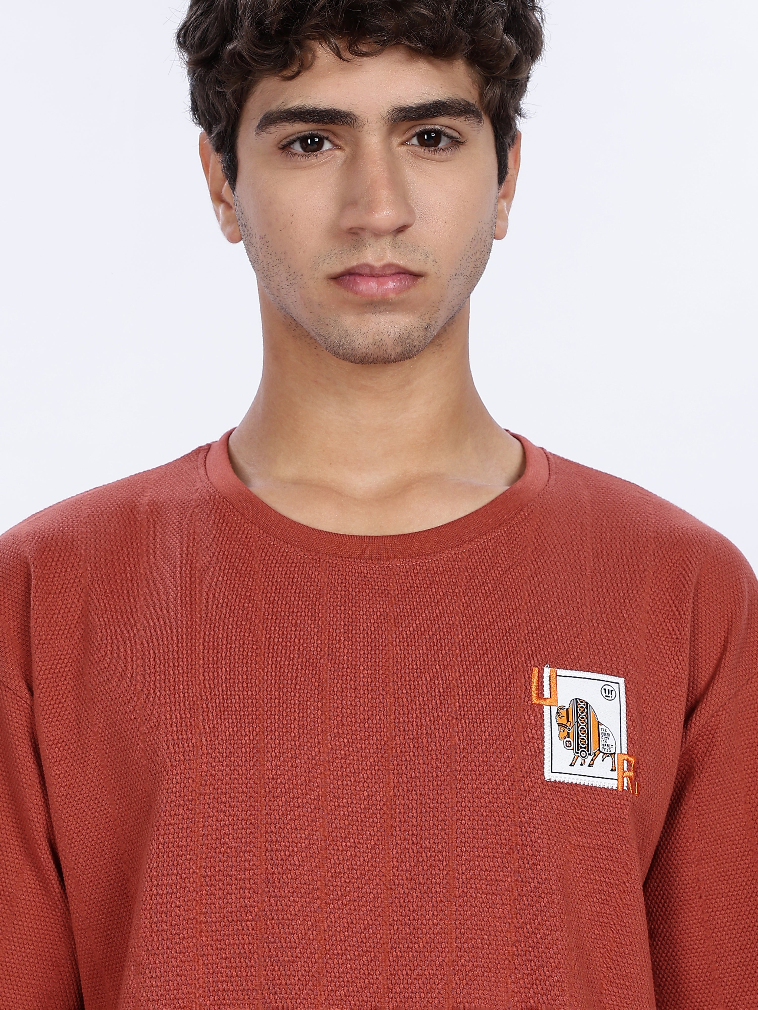 Men's Core Rust Graphic Printed with Woven Stickers Drop Shoulder T-shirt