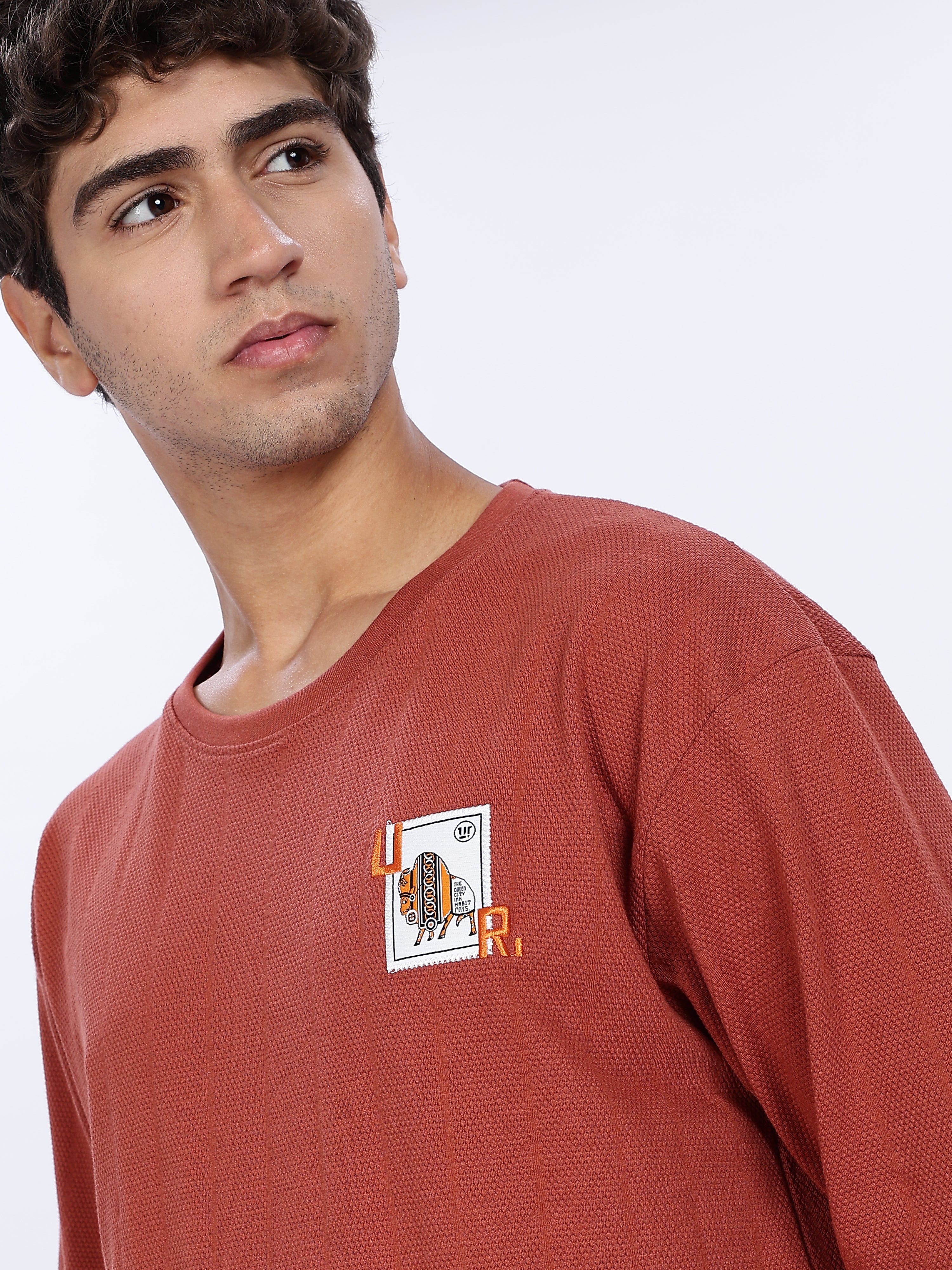 Men's Core Rust Graphic Printed with Woven Stickers Drop Shoulder T-shirt