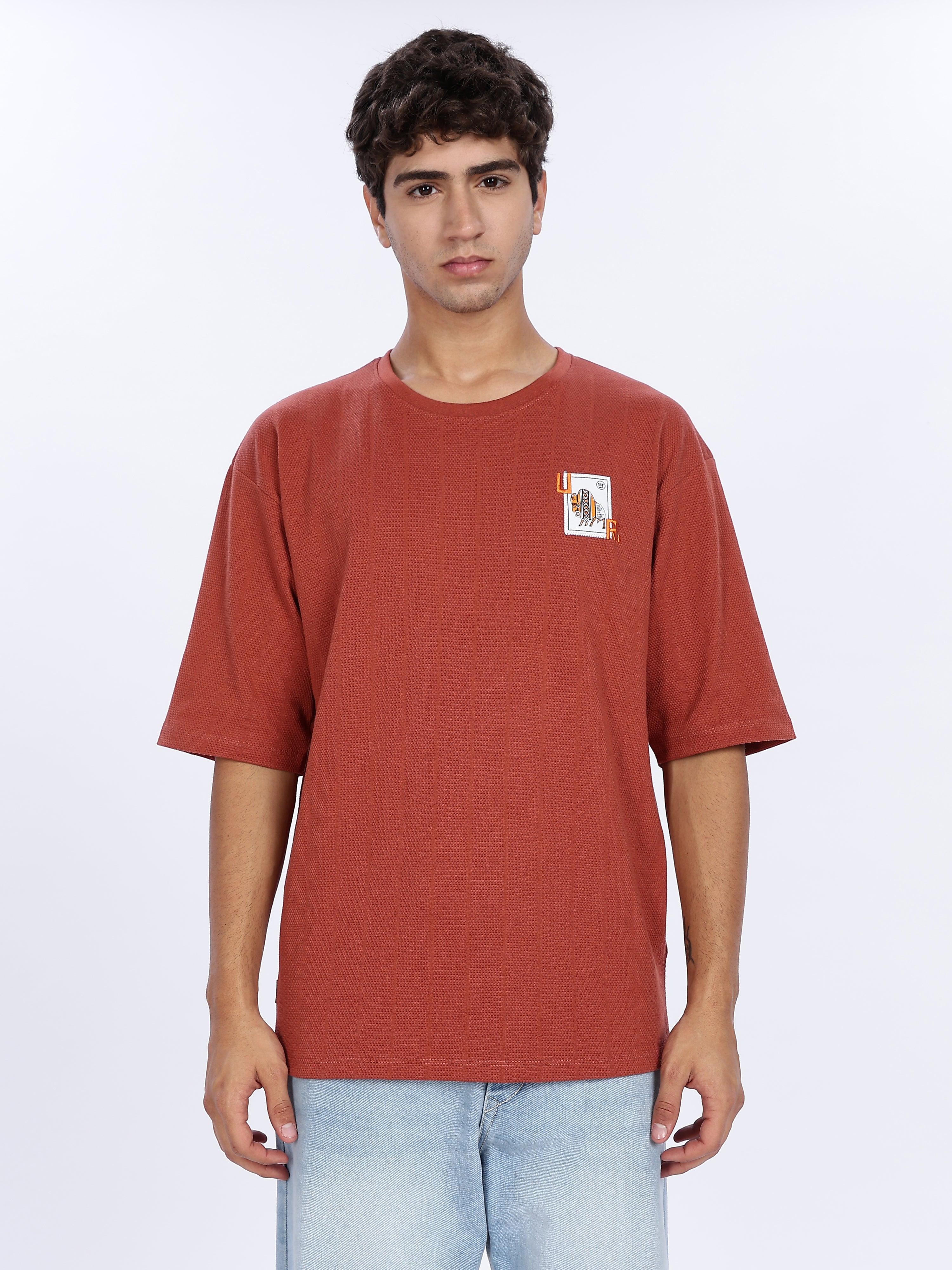 Men's Core Rust Graphic Printed with Woven Stickers Drop Shoulder T-shirt