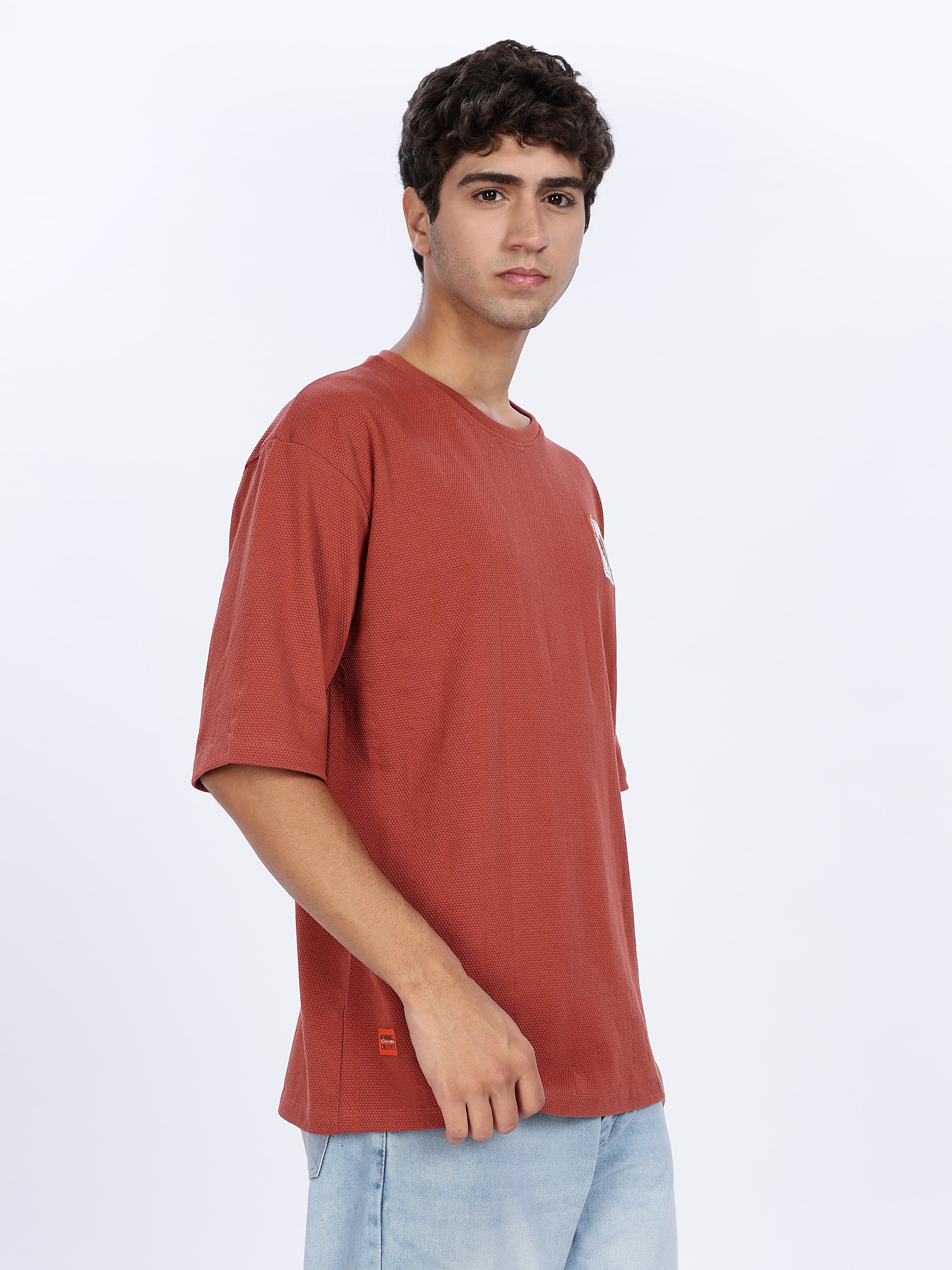 Men's Core Rust Graphic Printed with Woven Stickers Drop Shoulder T-shirt