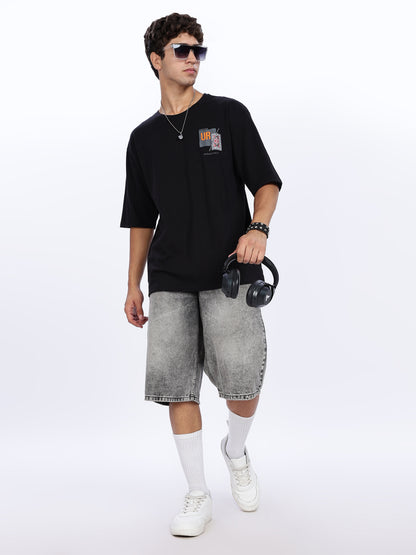 Oversized Black Graphic Drop Shoulder Tee
