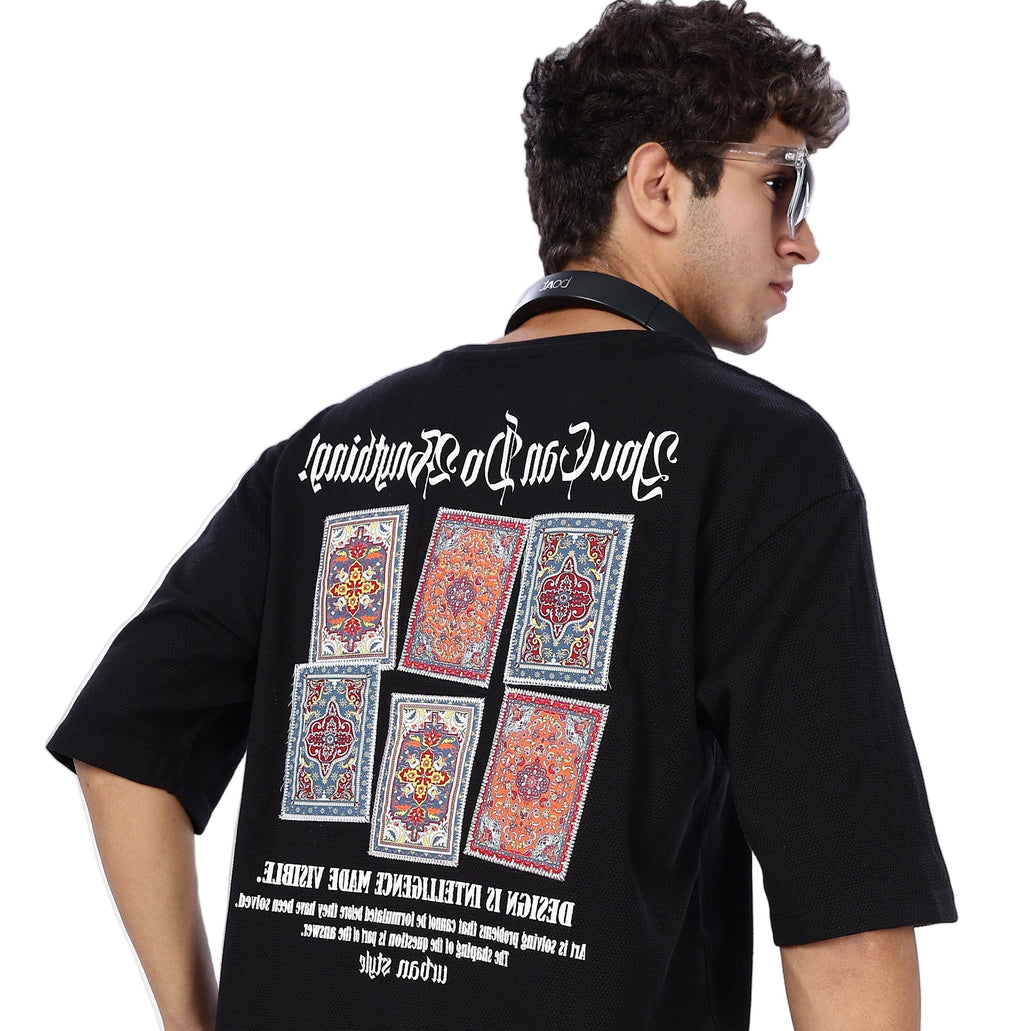 Oversized Black Graphic Drop Shoulder Tee