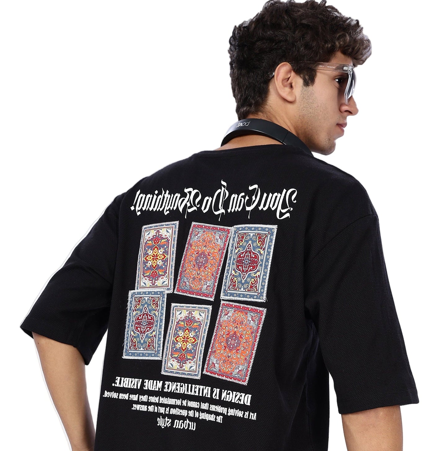 Oversized Black Graphic Drop Shoulder Tee