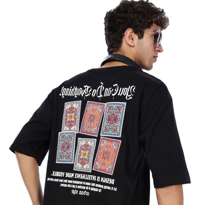 Oversized Black Graphic Drop Shoulder Tee