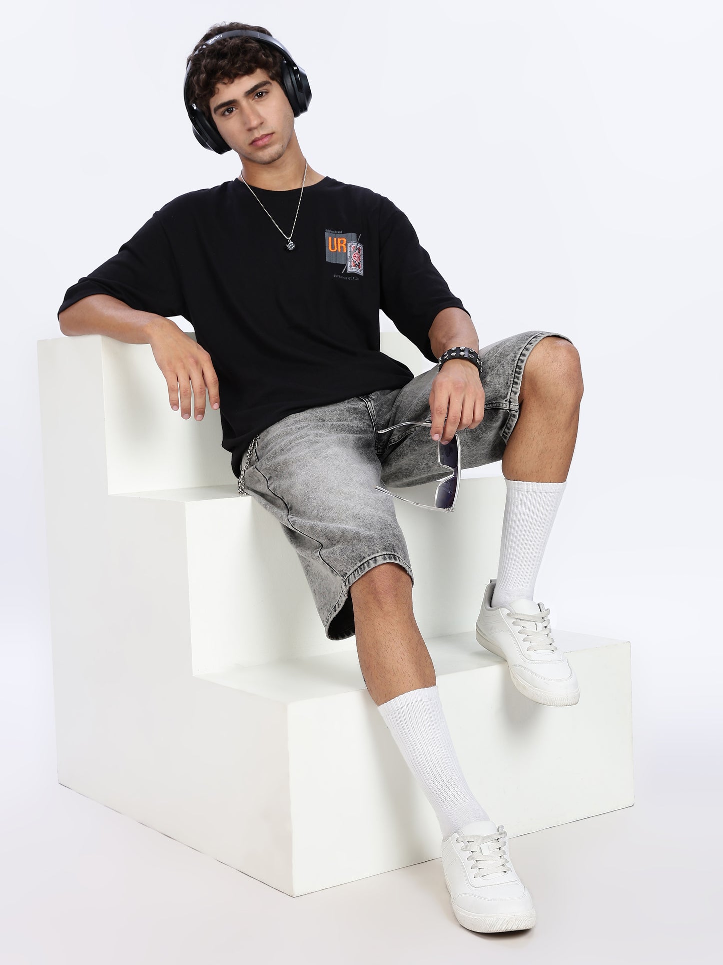 Oversized Black Graphic Drop Shoulder Tee