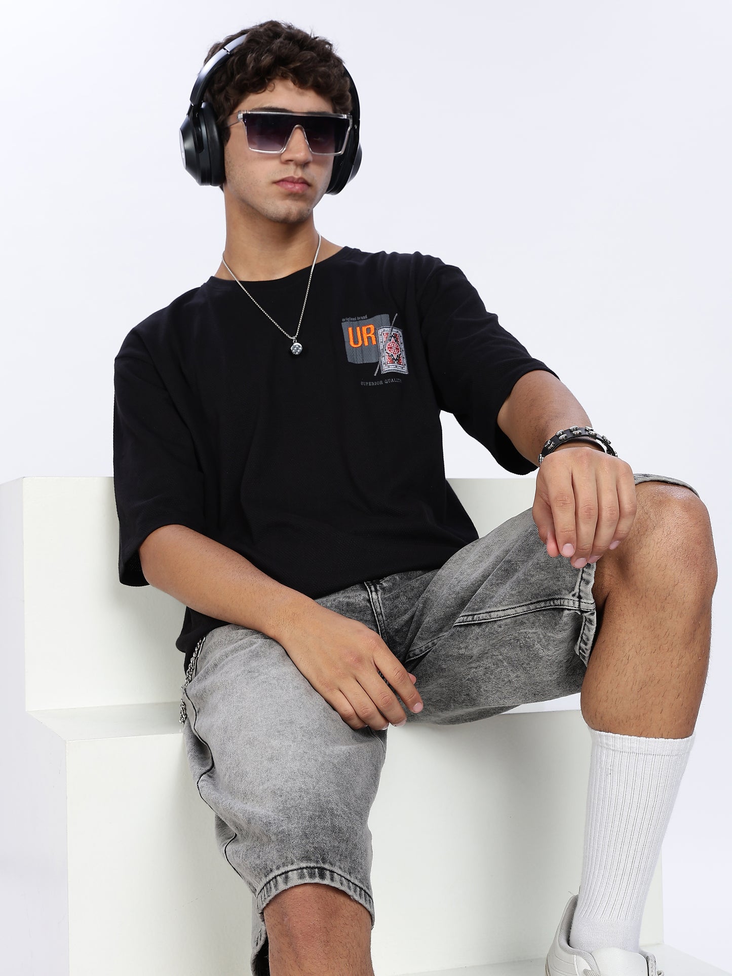 Oversized Black Graphic Drop Shoulder Tee