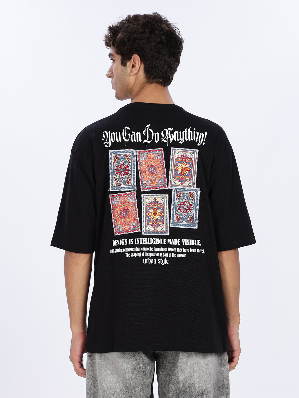 Oversized Black Graphic Drop Shoulder Tee