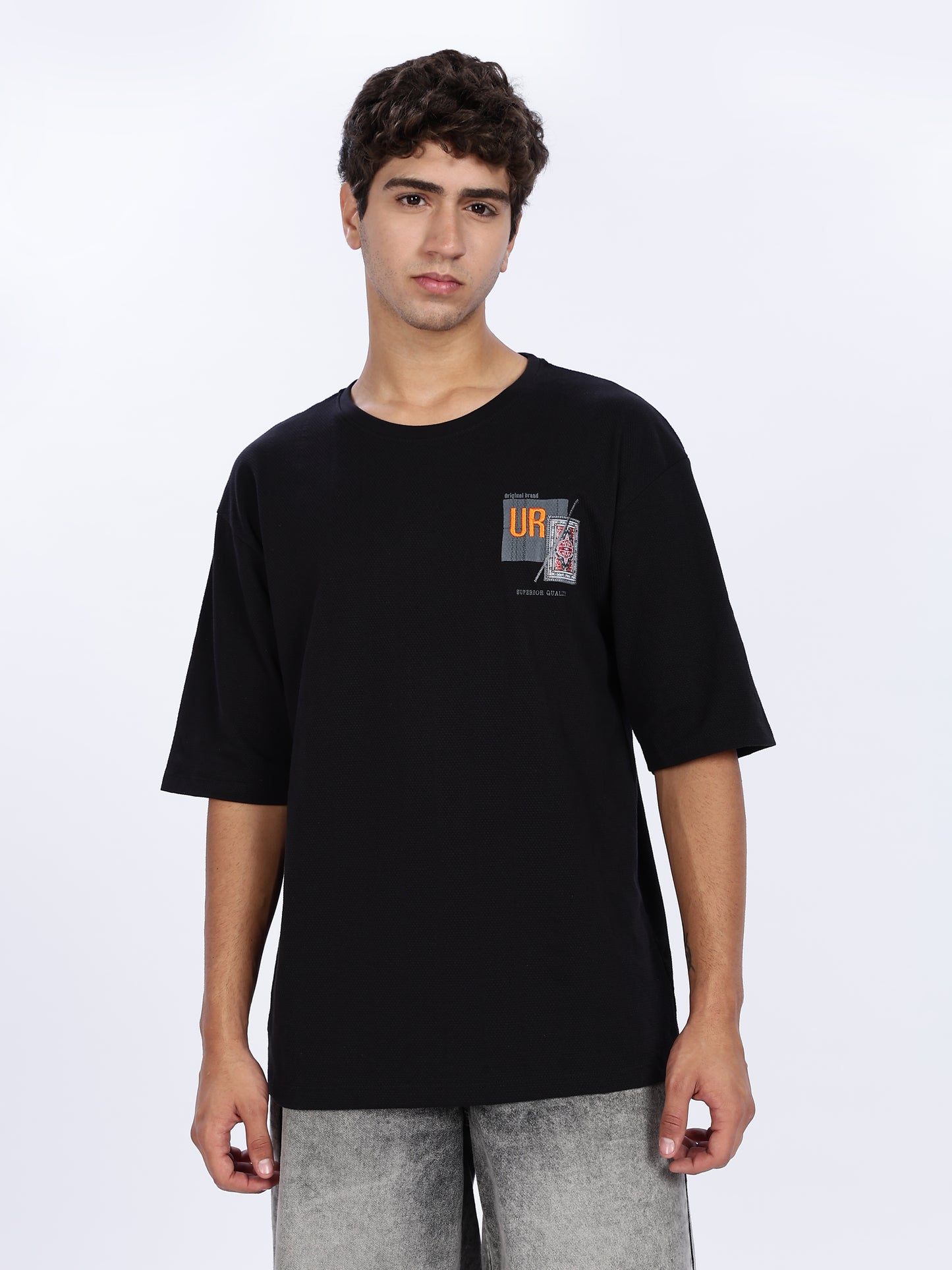 Oversized Black Graphic Drop Shoulder Tee