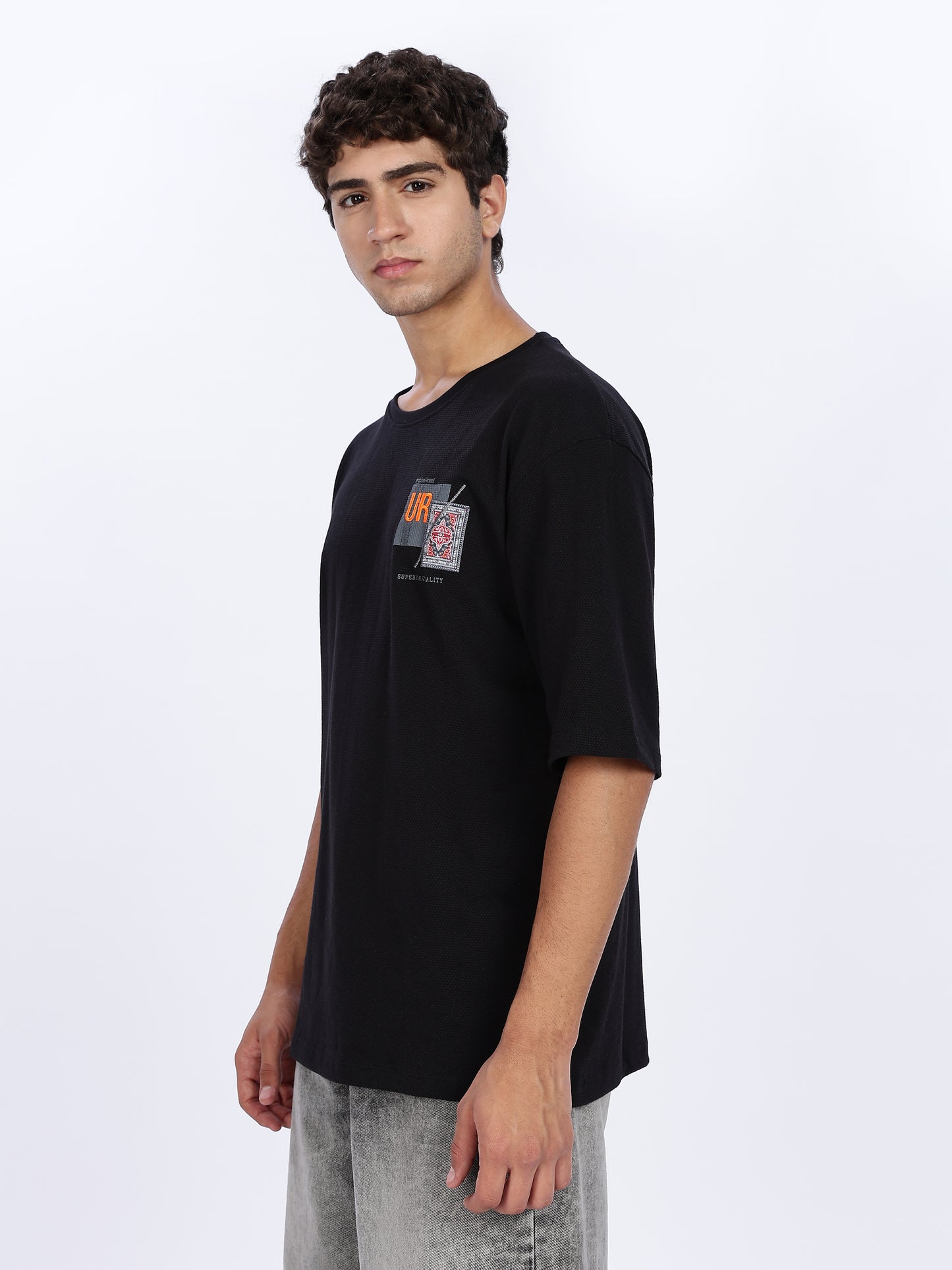 Oversized Black Graphic Drop Shoulder Tee