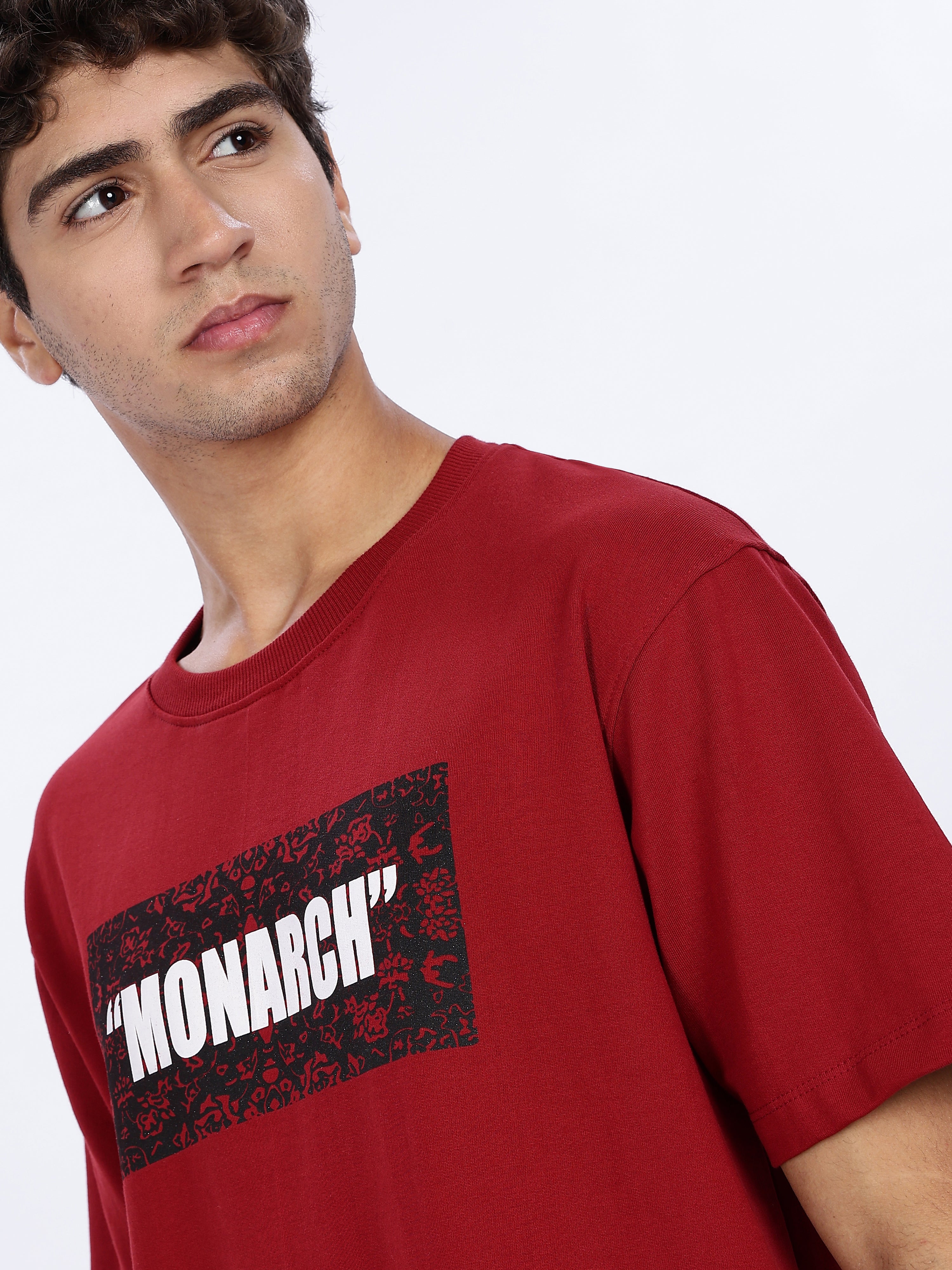 Men's Red Monarch Graphic Printed Drop Shoulder T-shirt