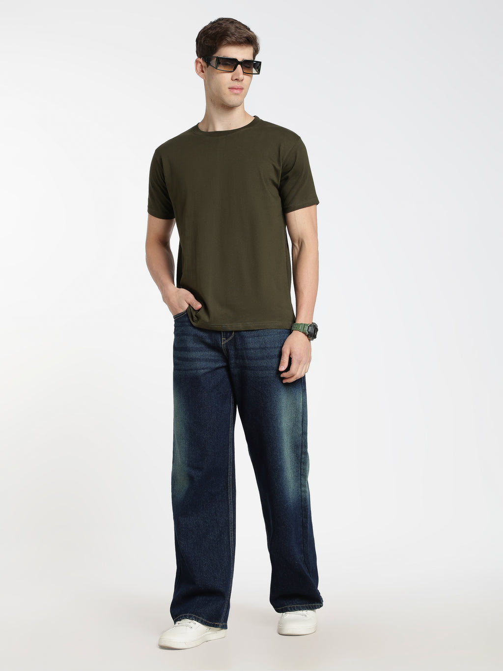 Solid Bottle Green T-Shirt