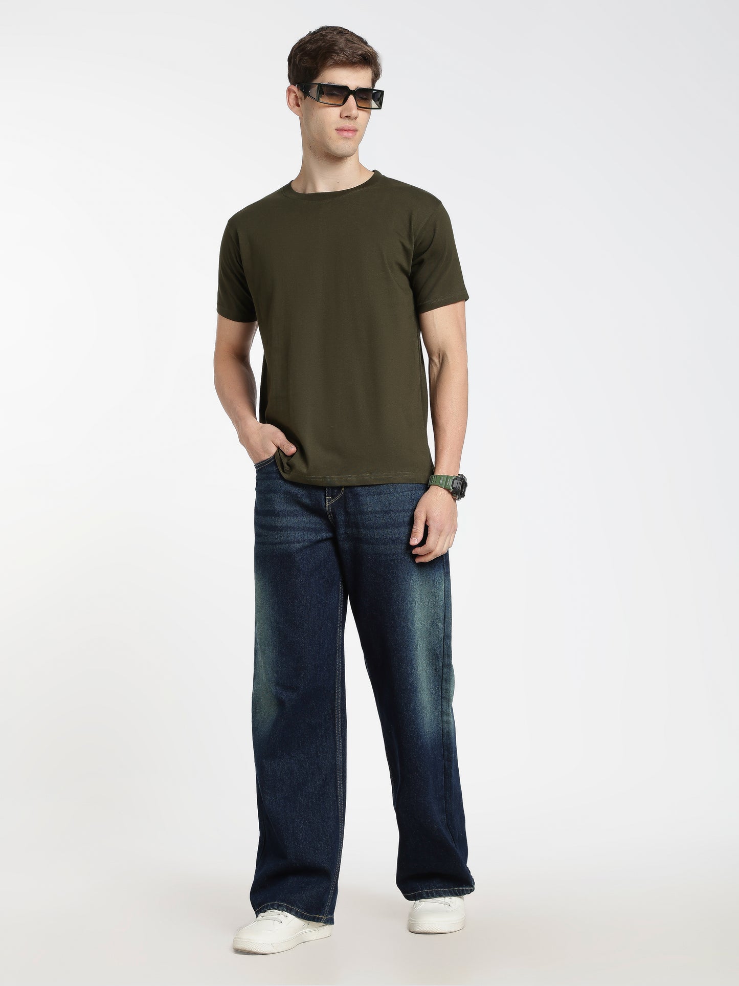 Solid Bottle Green T-Shirt