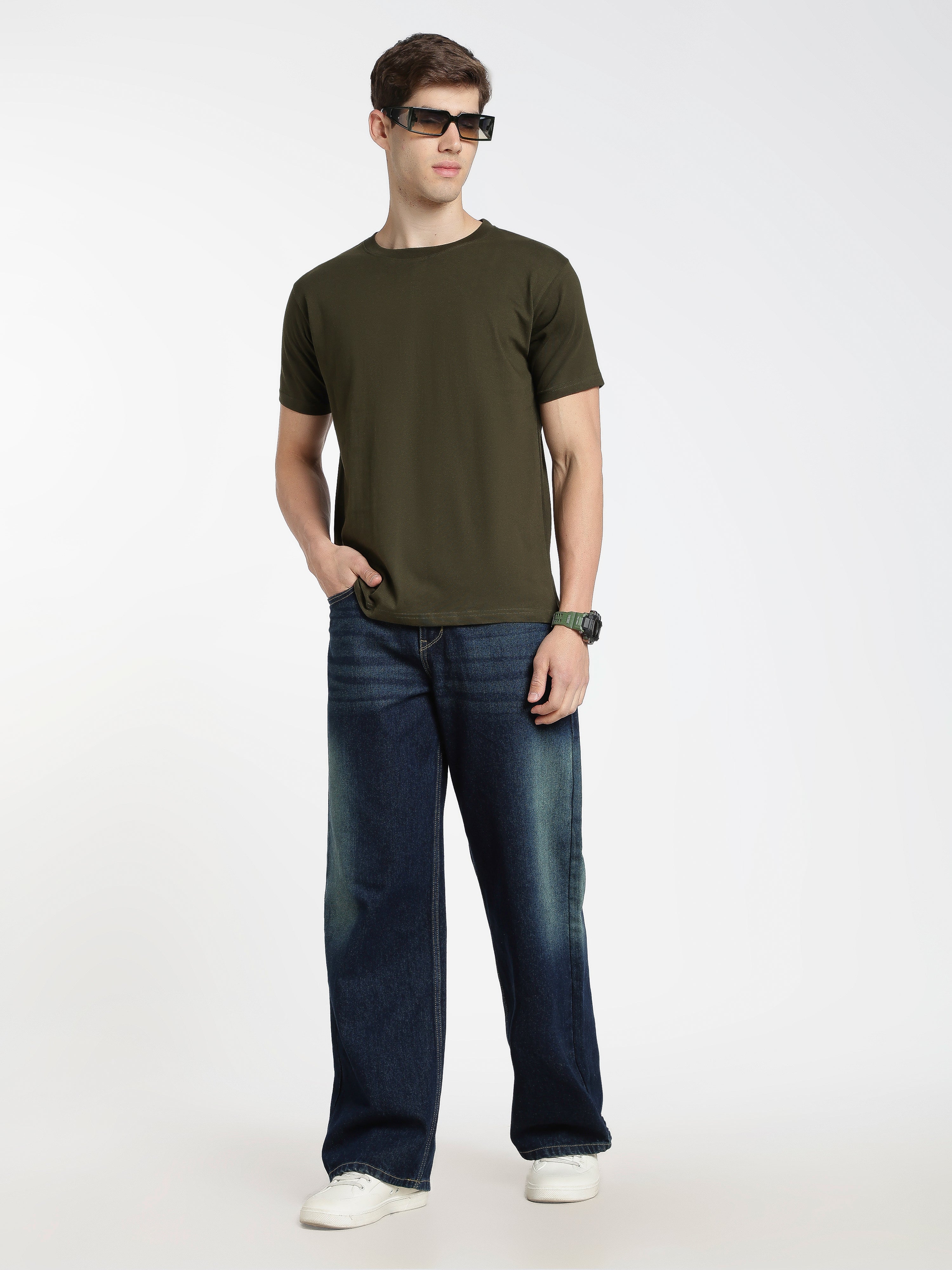 Solid Bottle Green T-Shirt