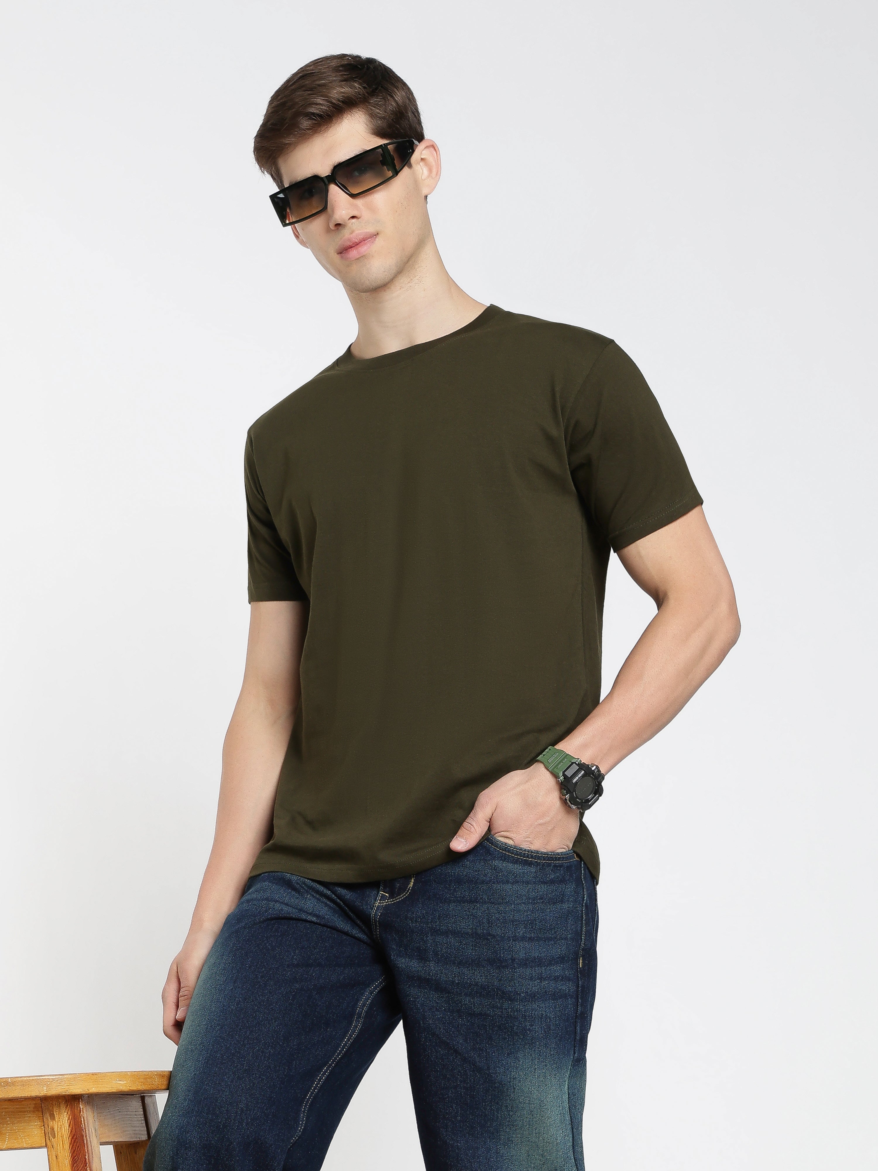Solid Bottle Green T-Shirt