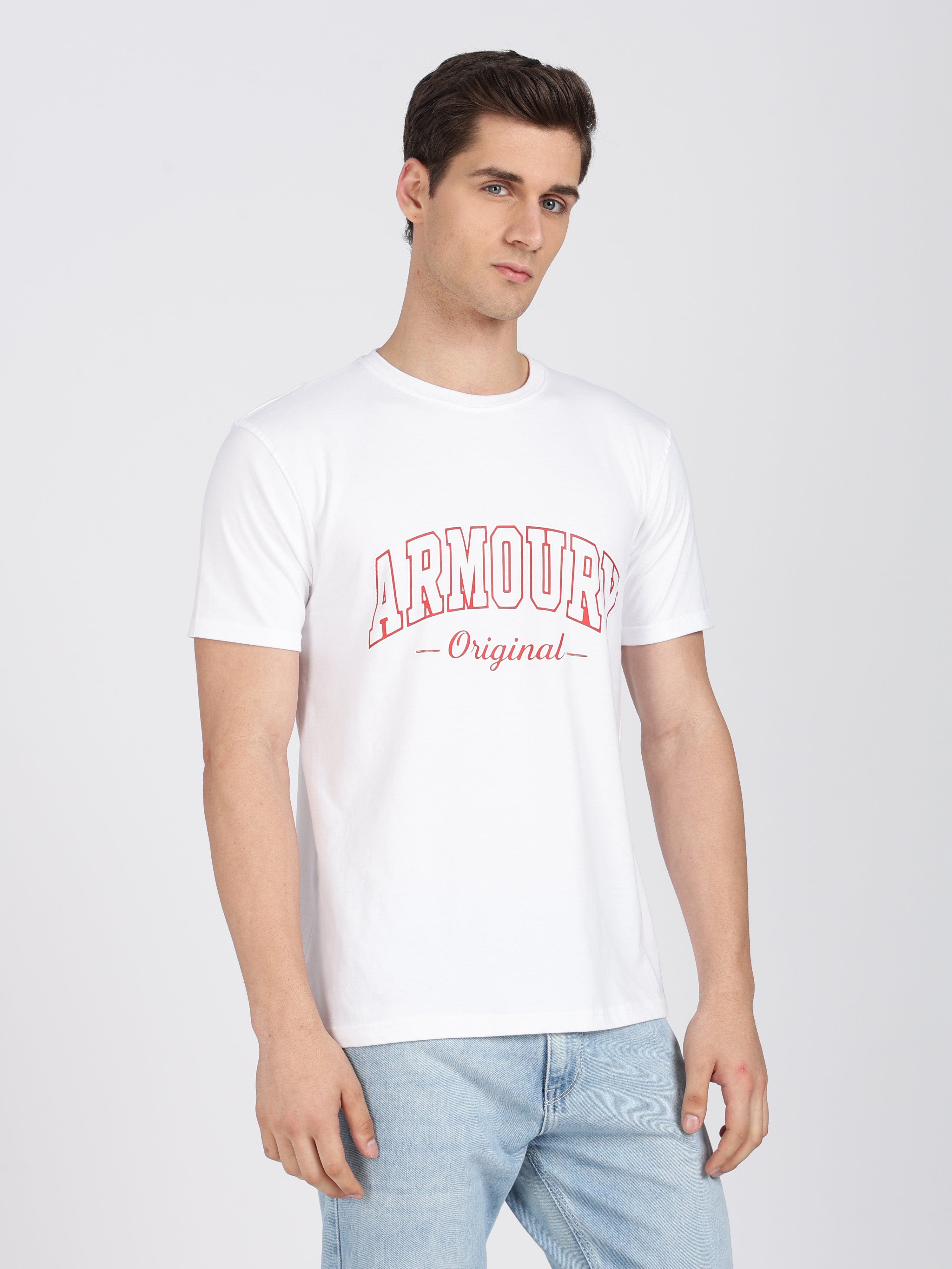 White Cotton Printed T-Shirt