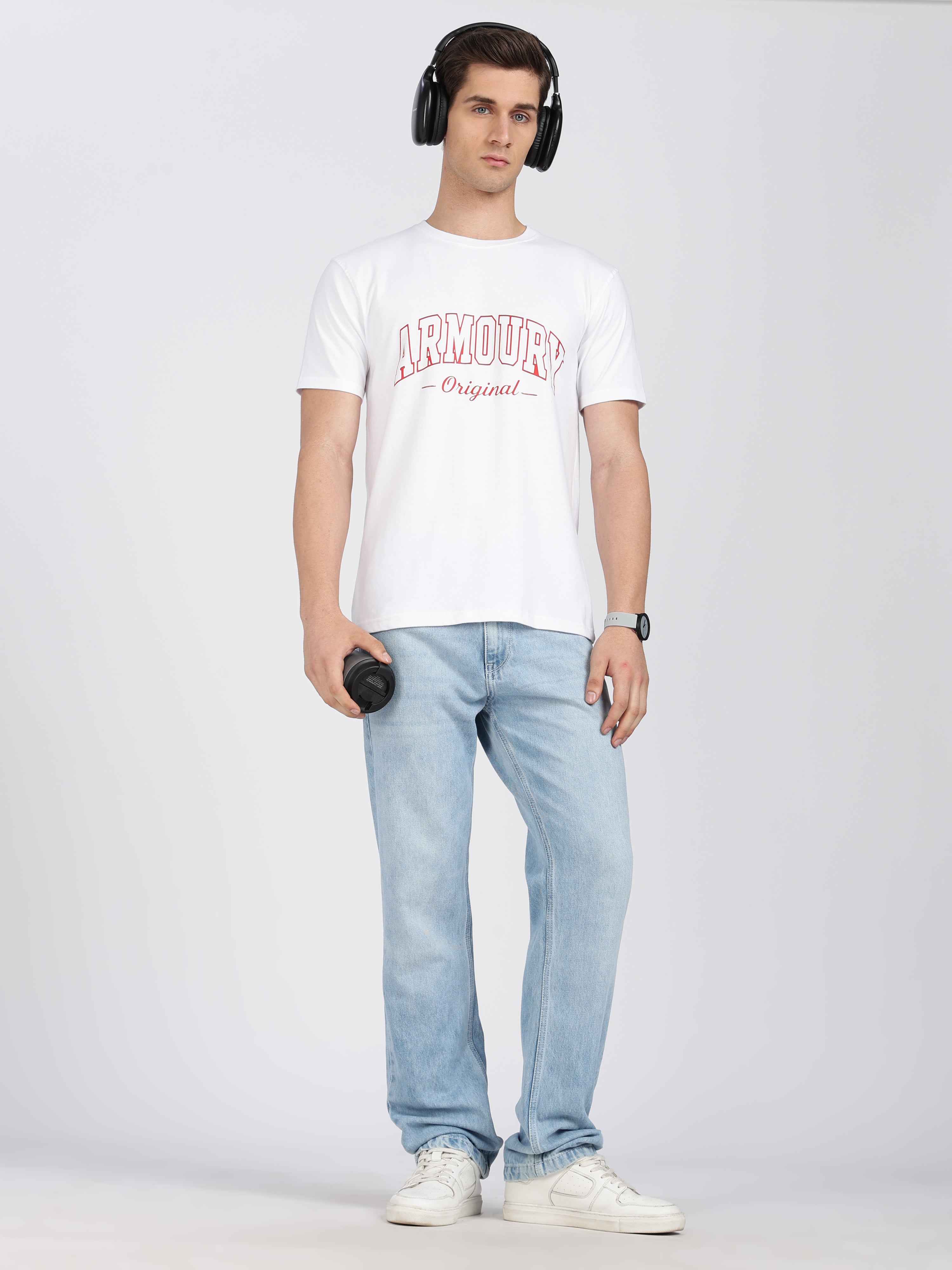 White Cotton Printed T-Shirt