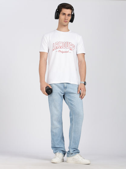 White Cotton Printed T-Shirt