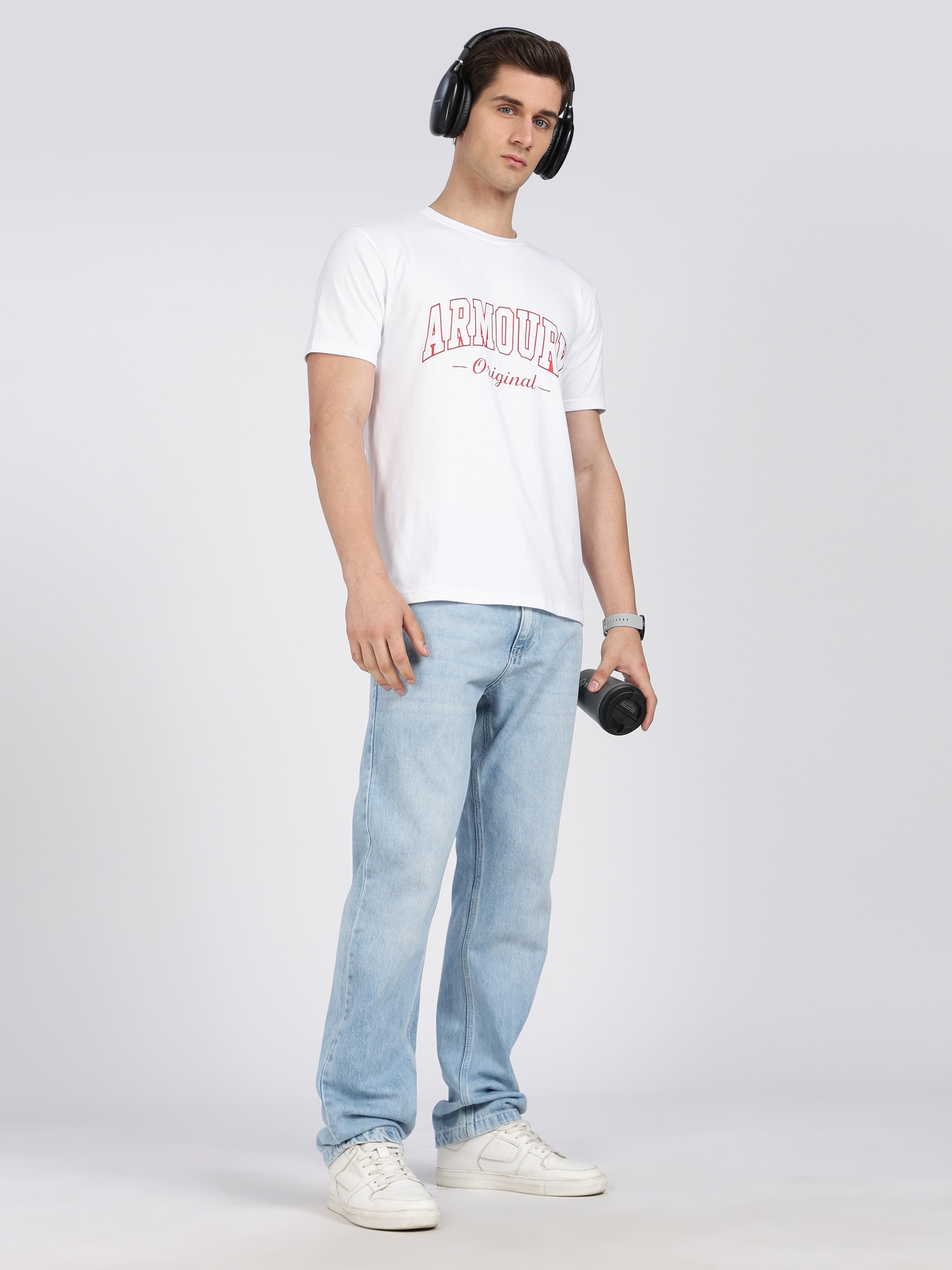 White Cotton Printed T-Shirt