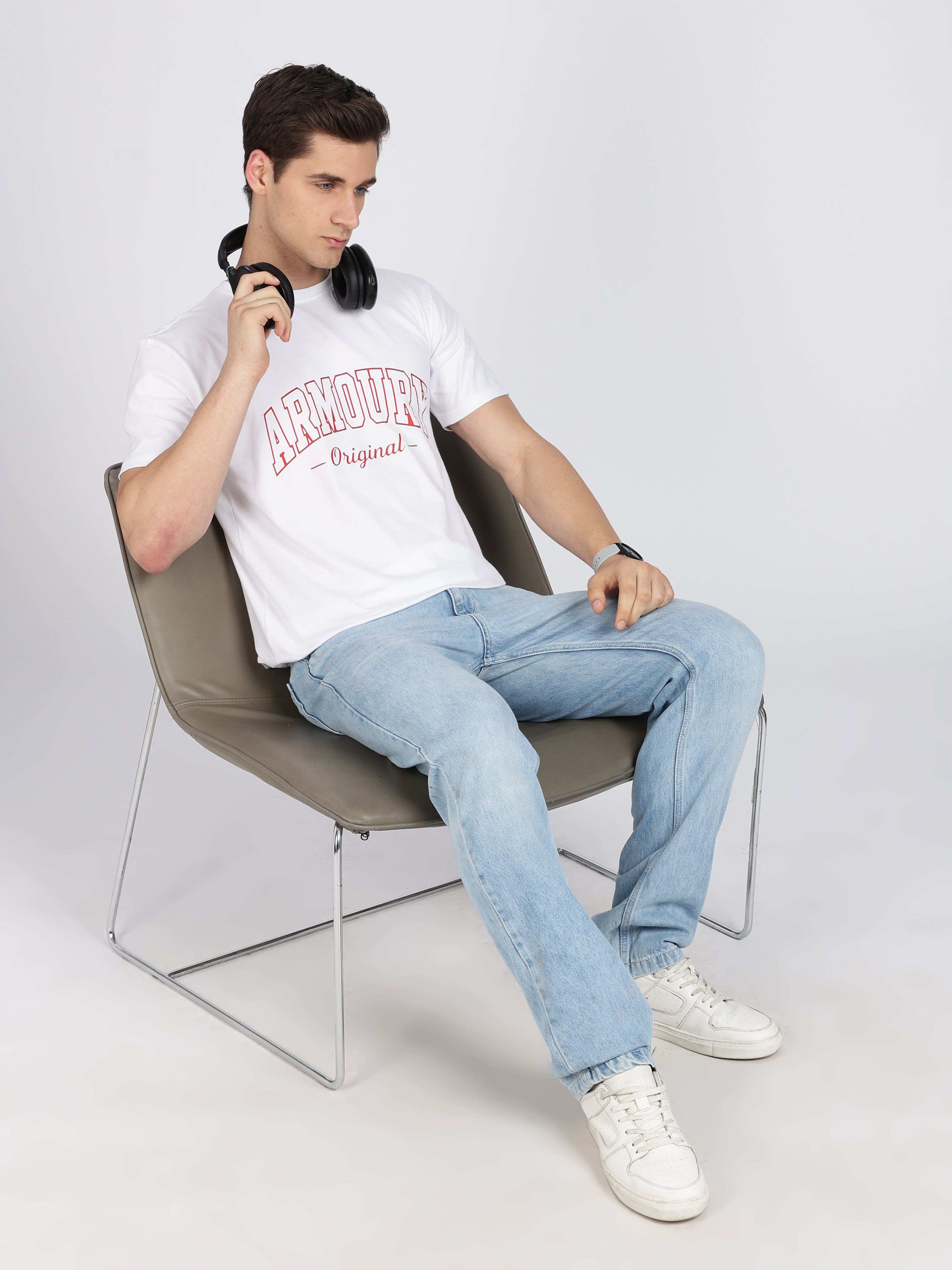 White Cotton Printed T-Shirt