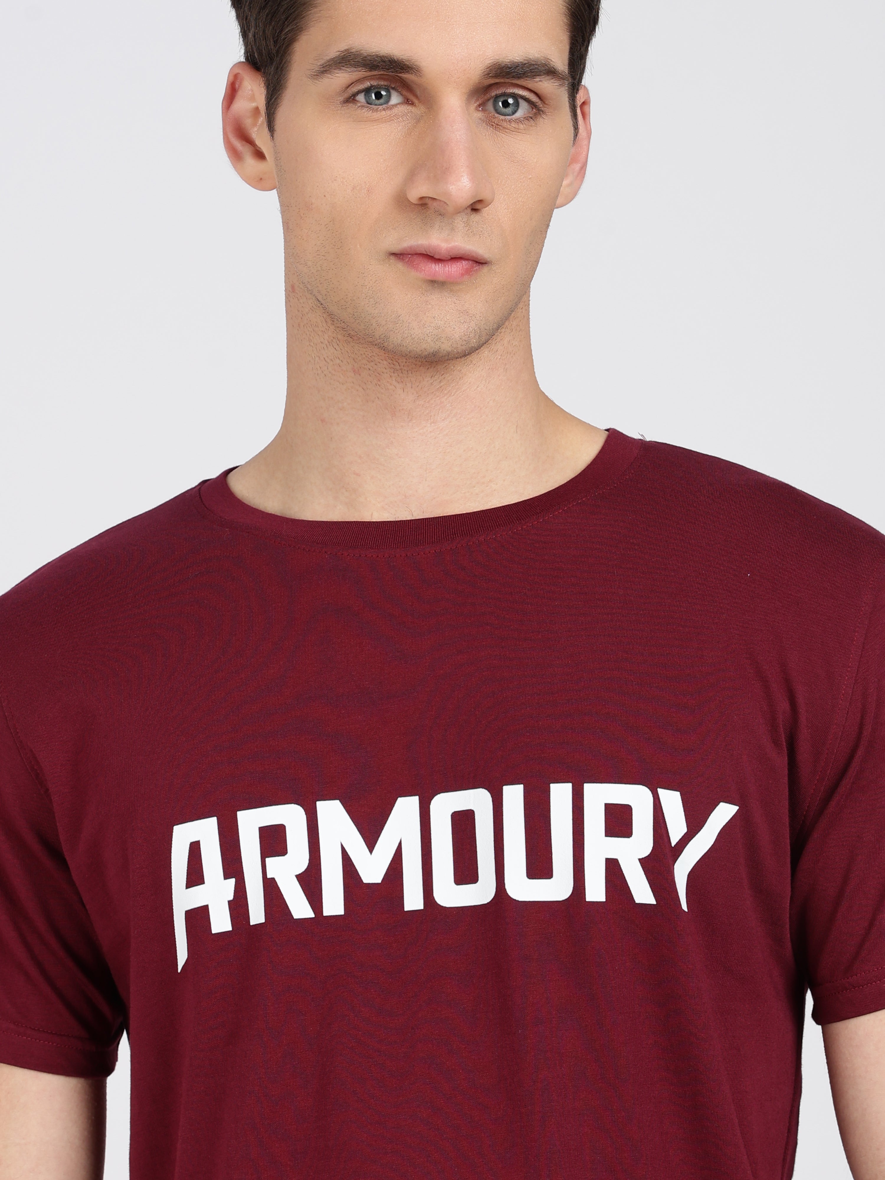 Maroon Cotton Printed T-Shirt