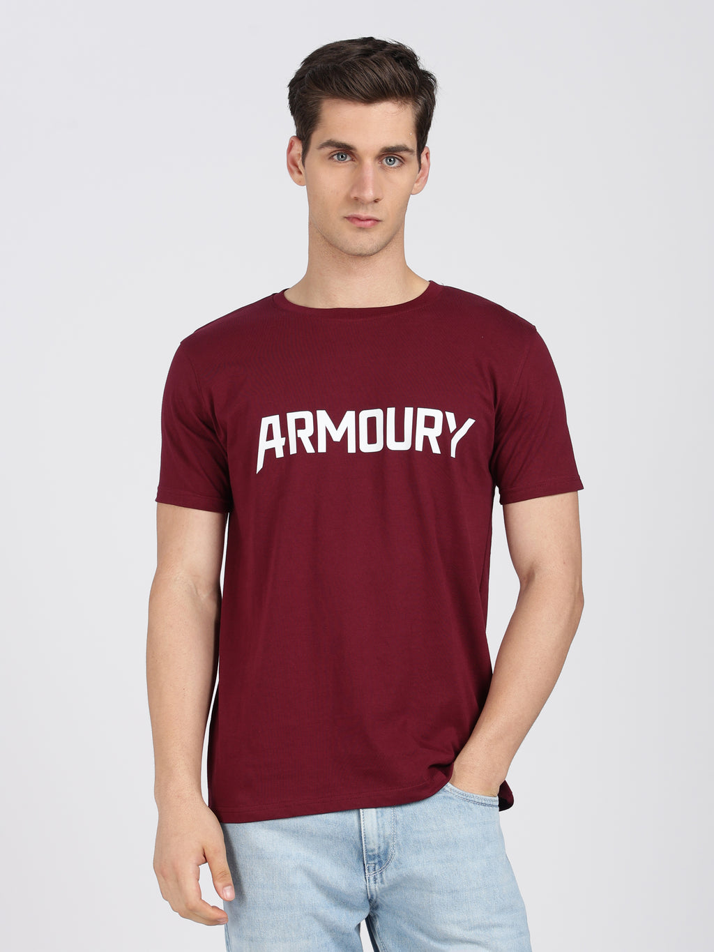 Maroon Cotton Printed T-Shirt