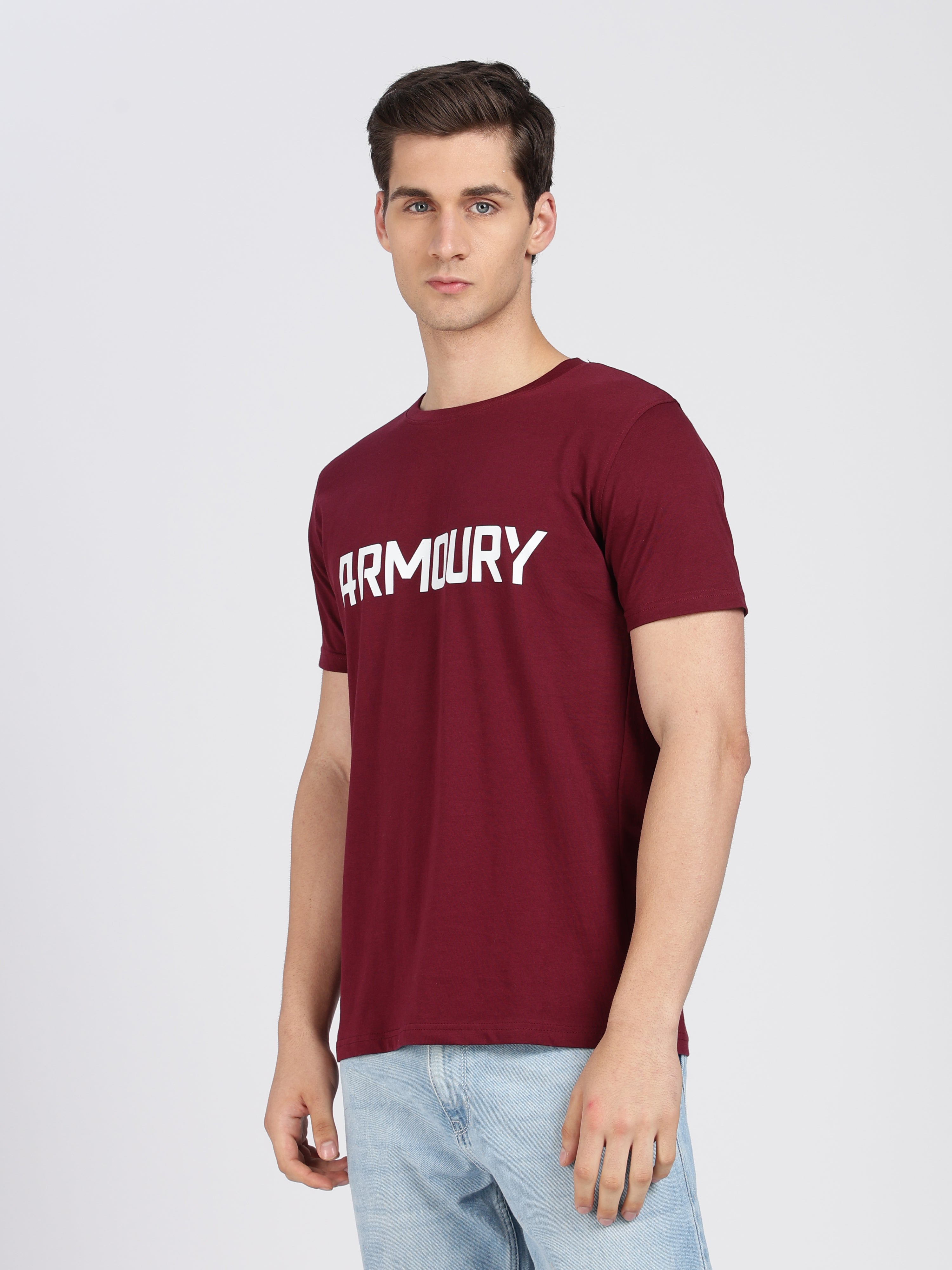 Maroon Cotton Printed T-Shirt