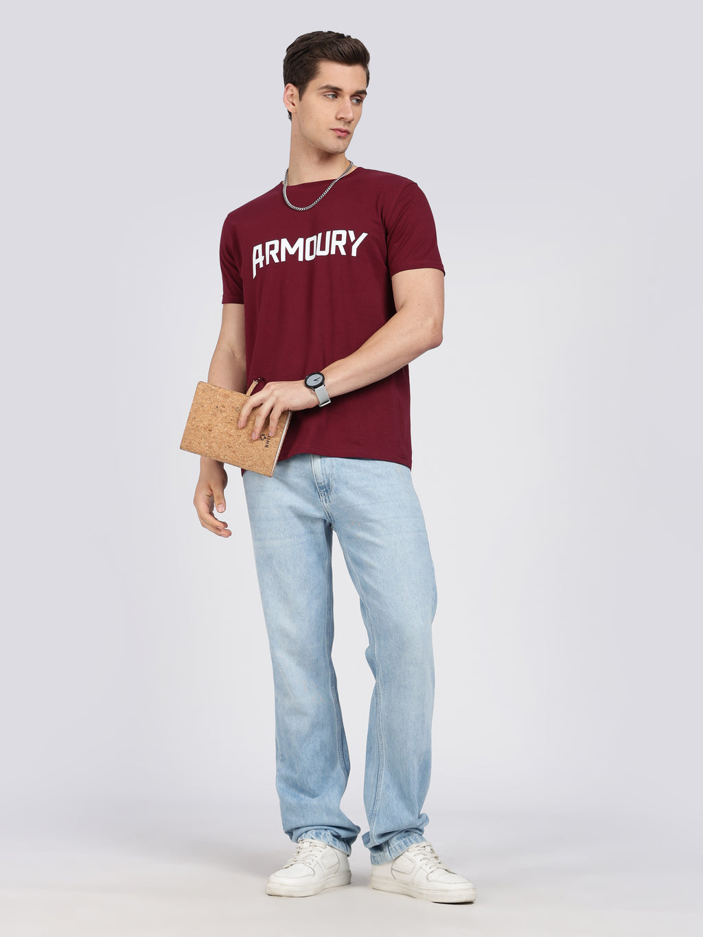 Maroon Cotton Printed T-Shirt