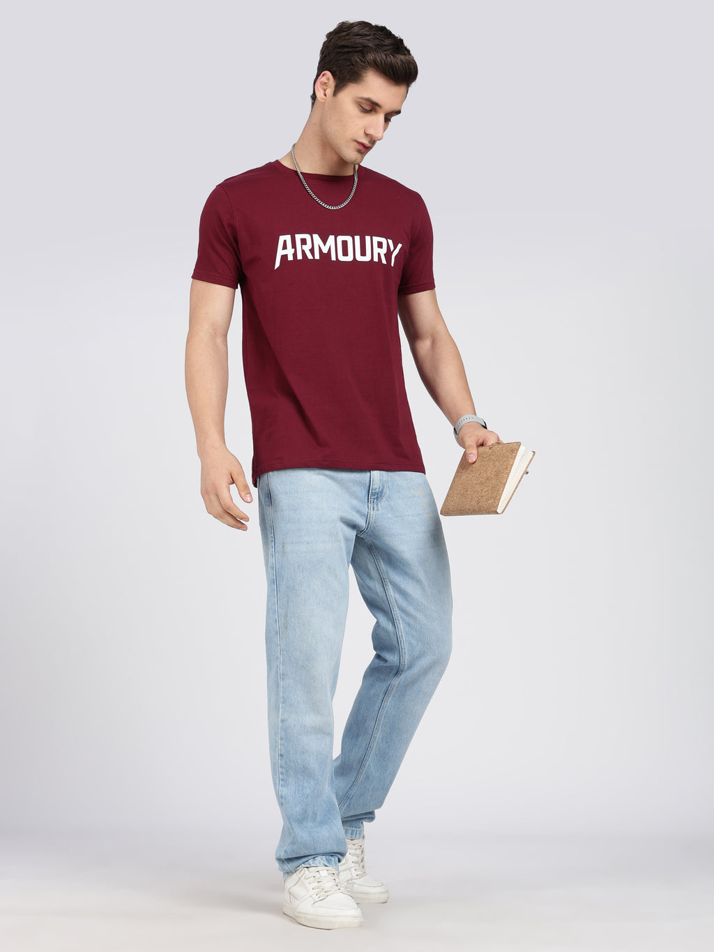 Maroon Cotton Printed T-Shirt