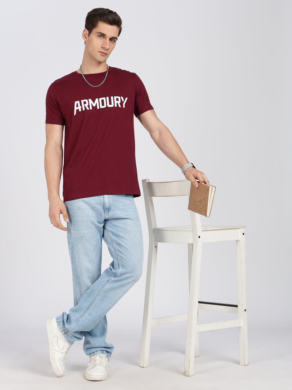 Maroon Cotton Printed T-Shirt
