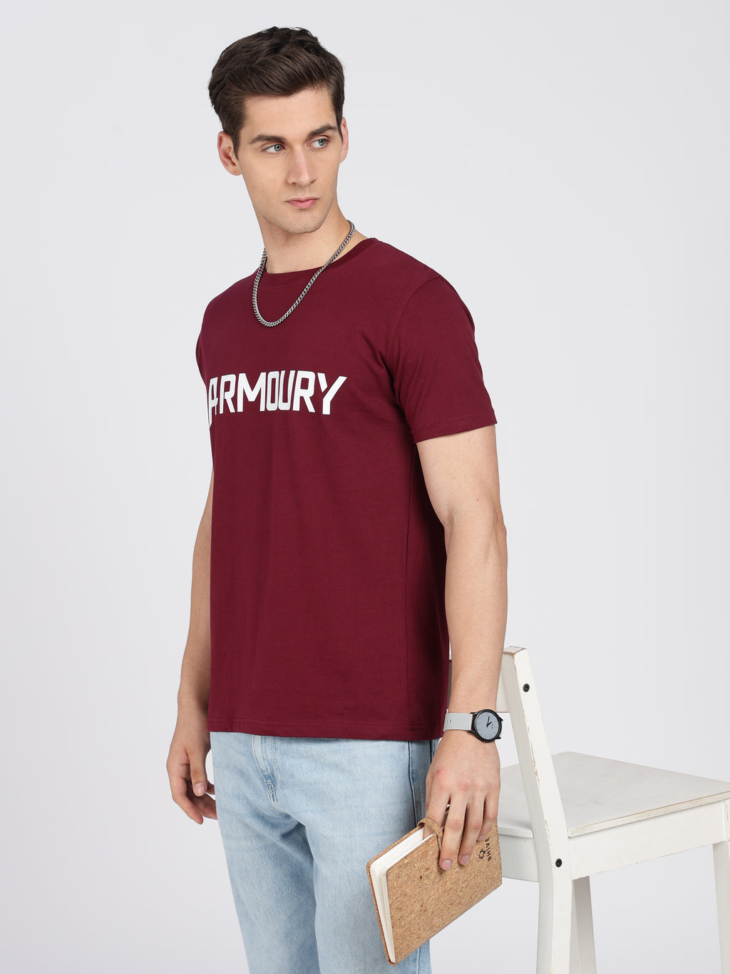 Maroon Cotton Printed T-Shirt