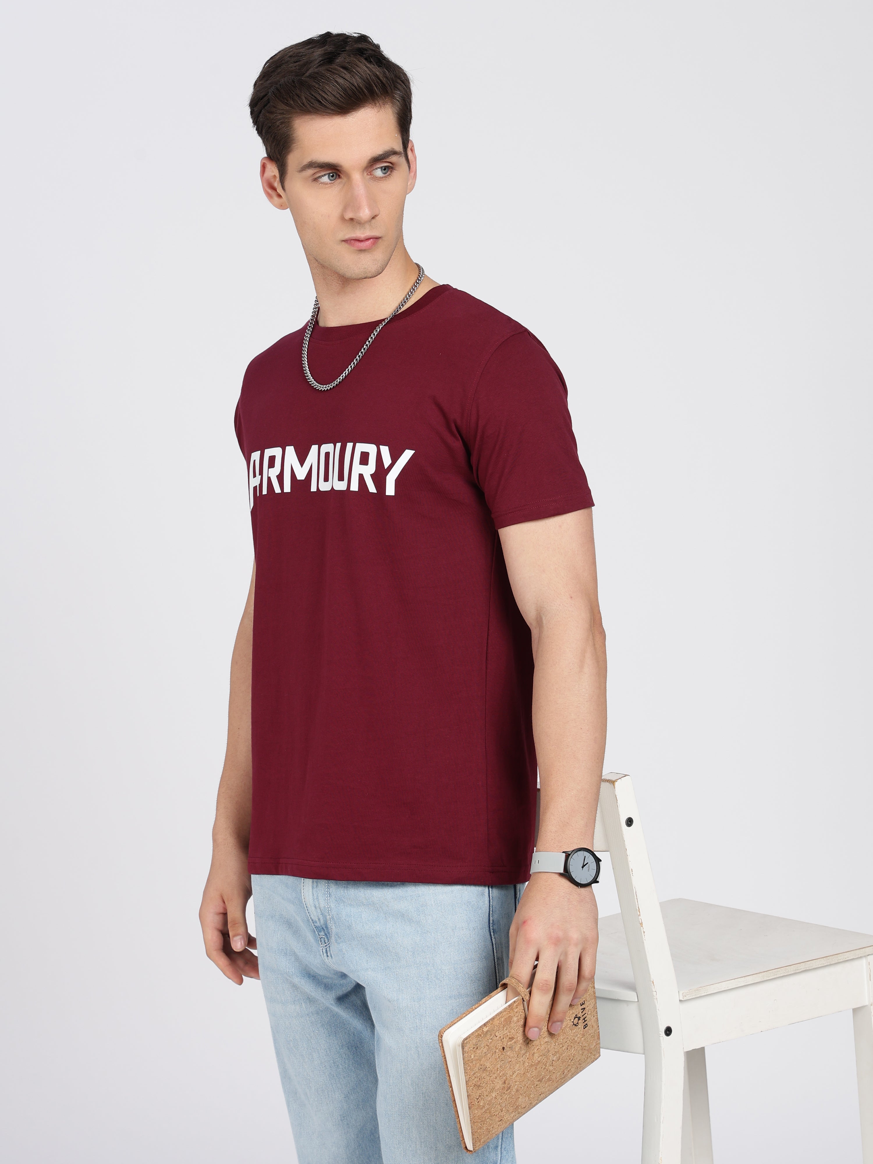 Maroon Cotton Printed T-Shirt