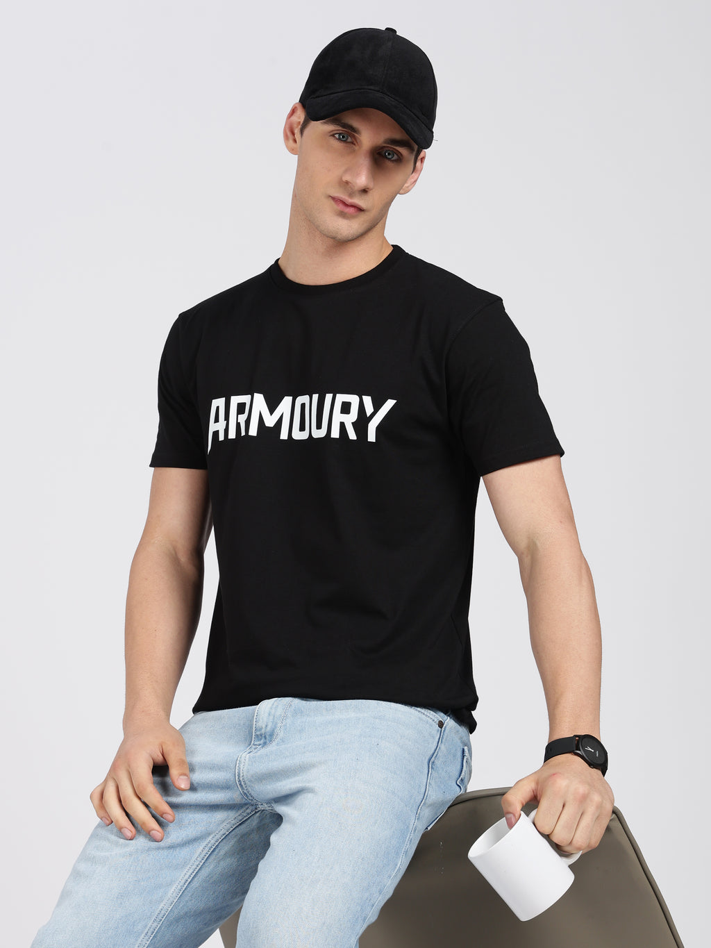 Armoury- Black Cotton Printed T-Shirt