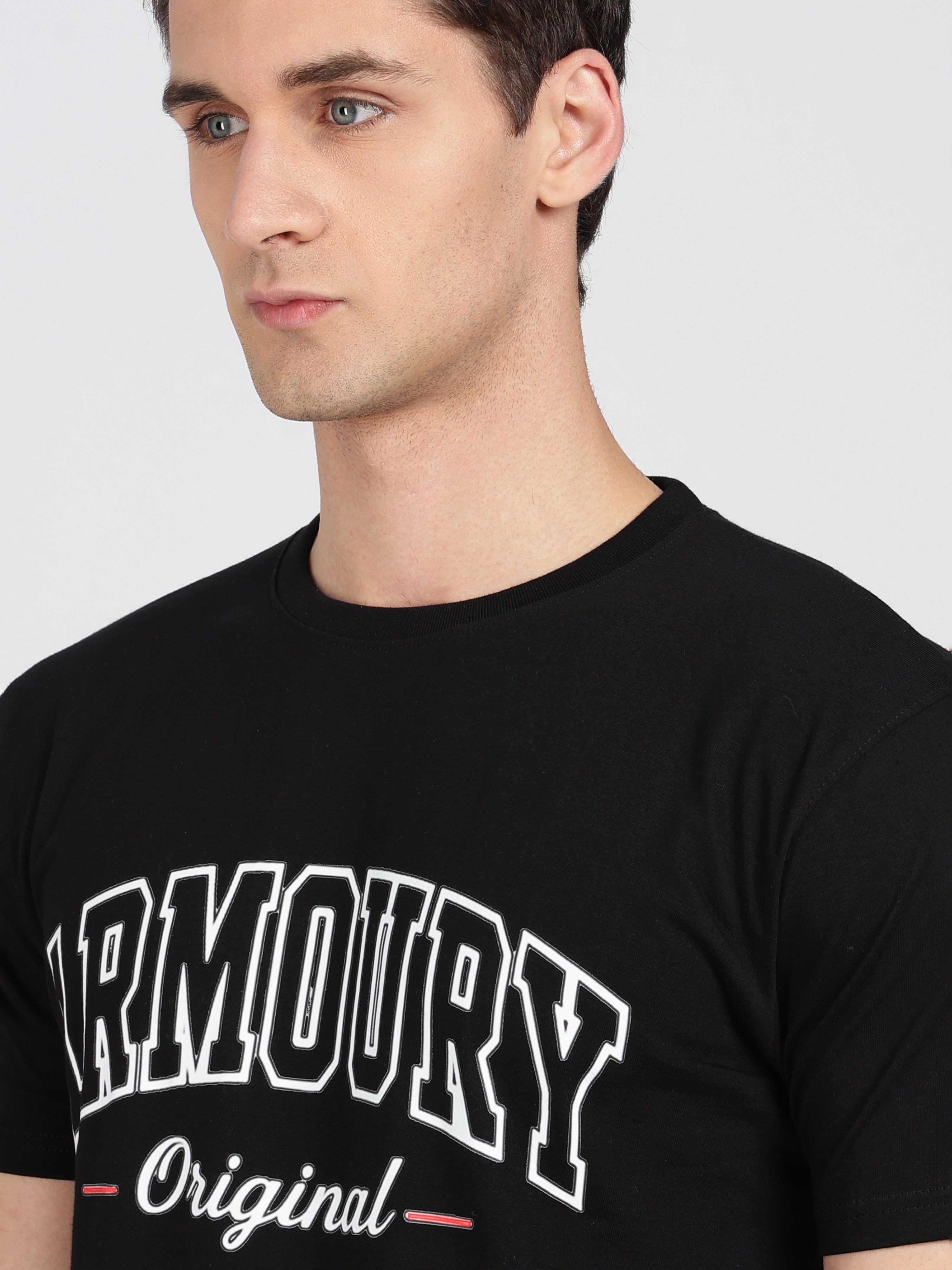 Black Cotton Printed T-Shirt