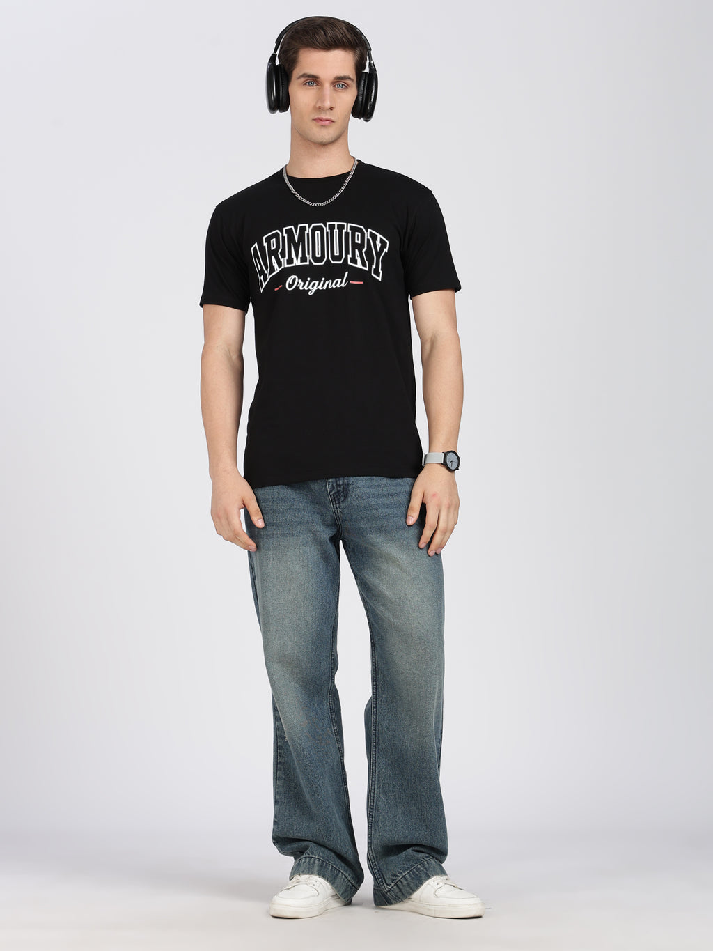 Black Cotton Printed T-Shirt