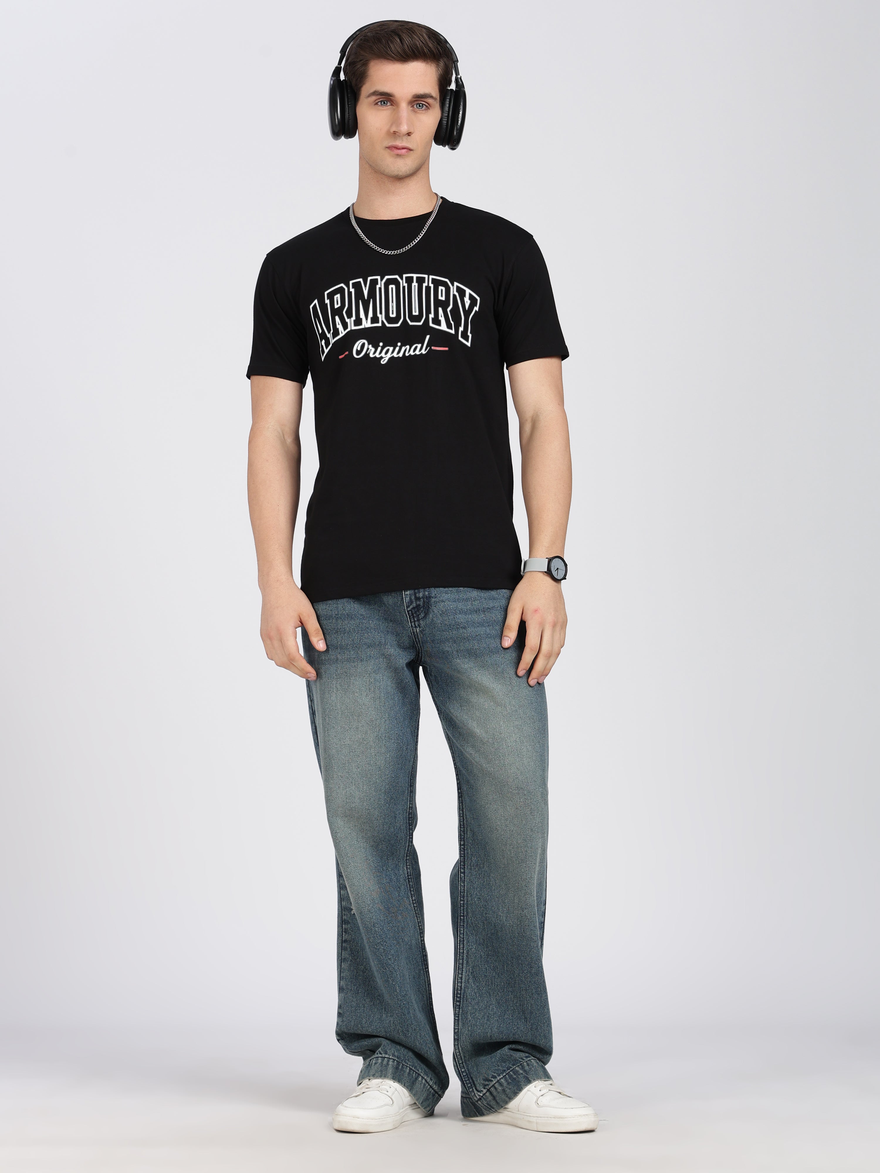 Black Cotton Printed T-Shirt