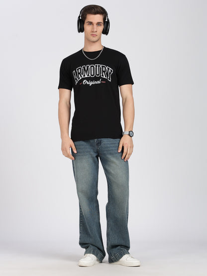 Black Cotton Printed T-Shirt
