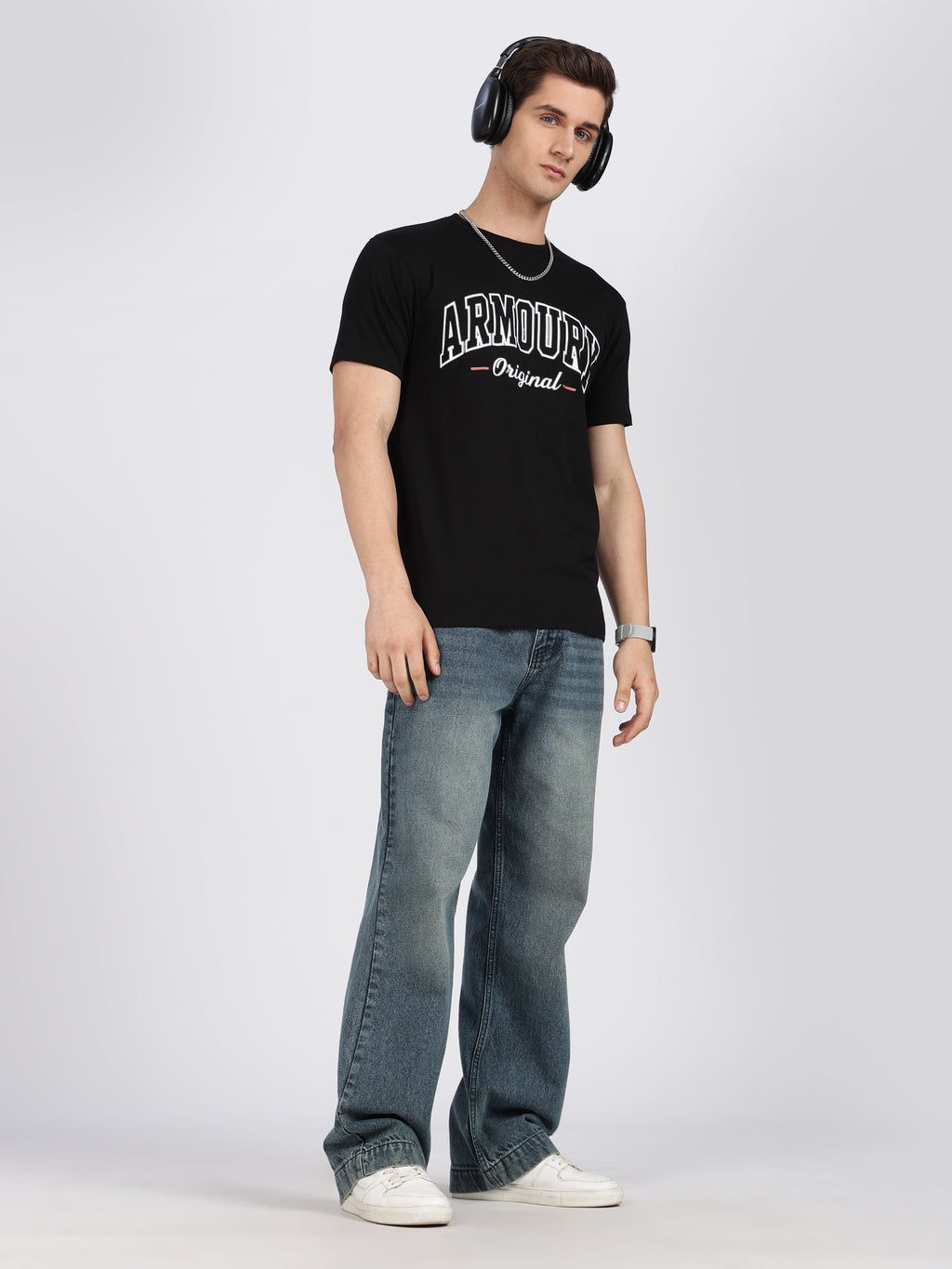 Black Cotton Printed T-Shirt