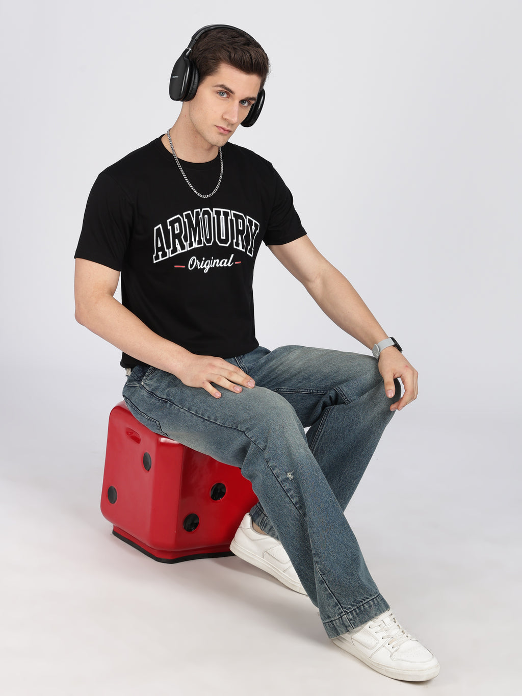 Black Cotton Printed T-Shirt