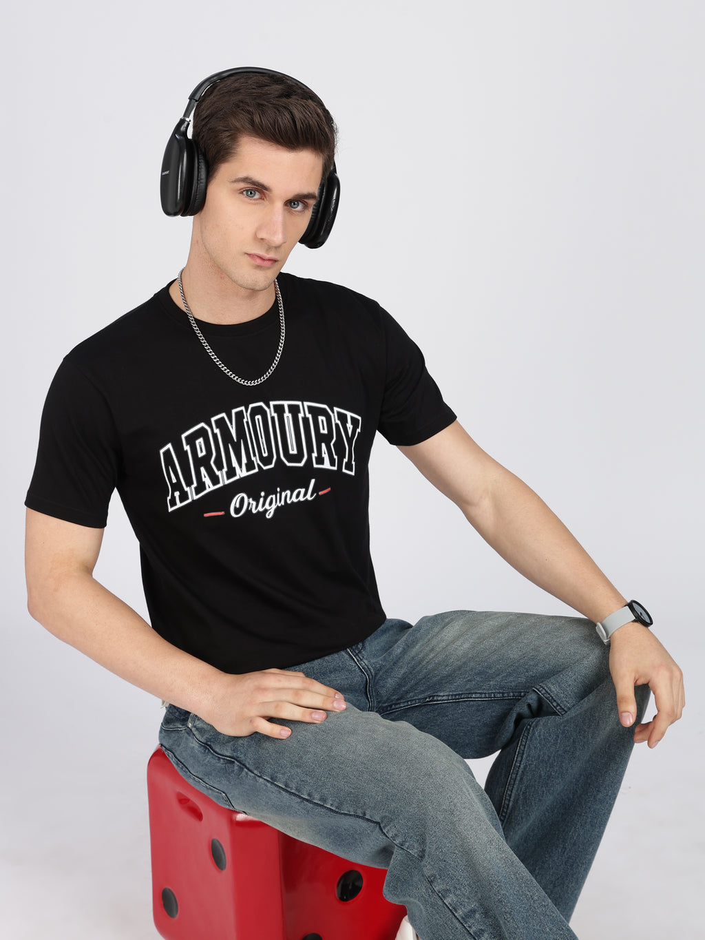 Black Cotton Printed T-Shirt